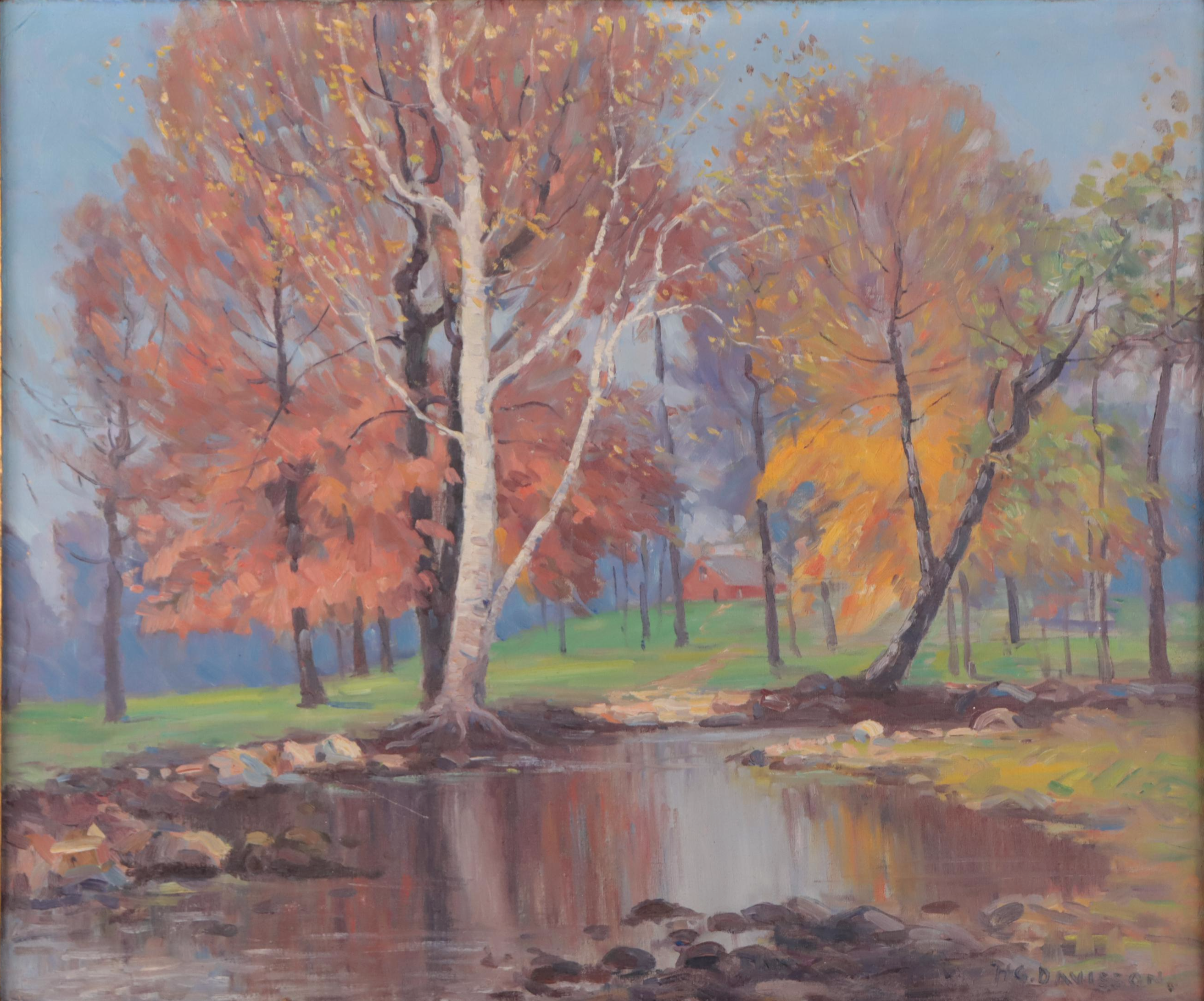 Homer Gordon Davisson Autumn Pond Landscape Oil Painting
