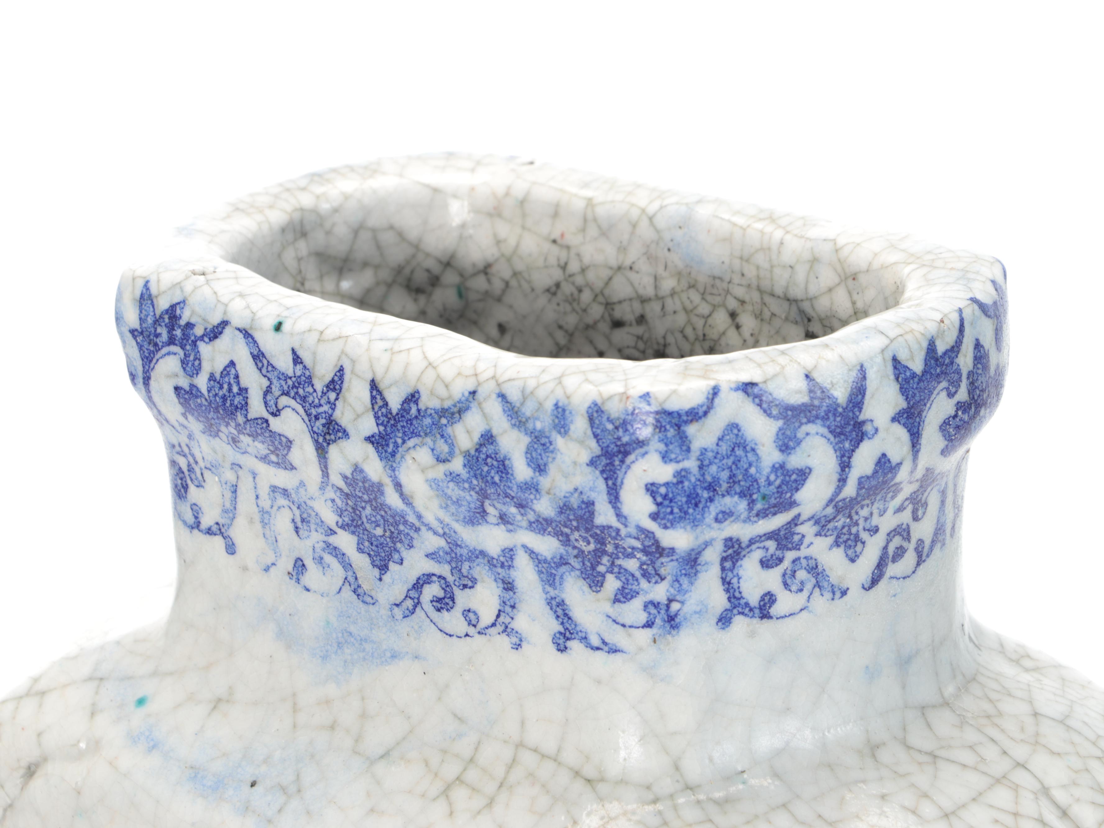 Chinese Crackle Glaze Vase with Blue Transfer Design