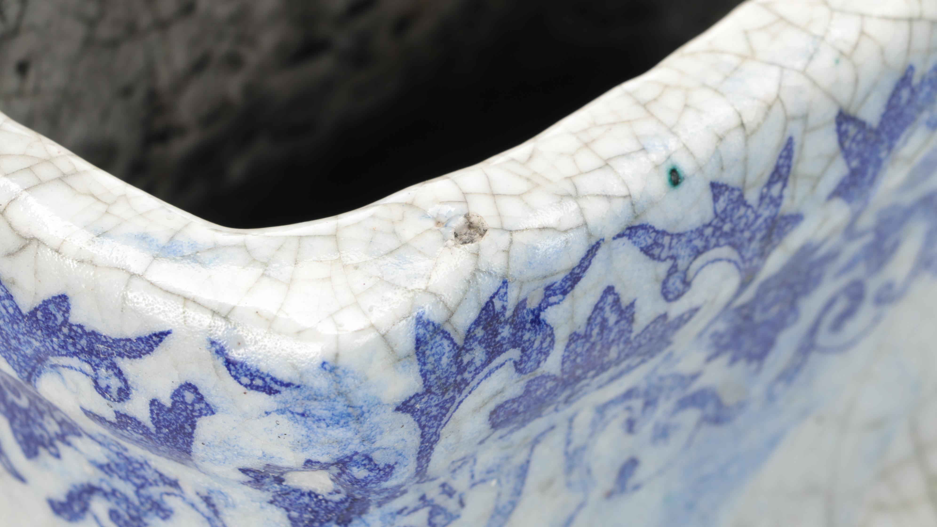 Chinese Crackle Glaze Vase with Blue Transfer Design