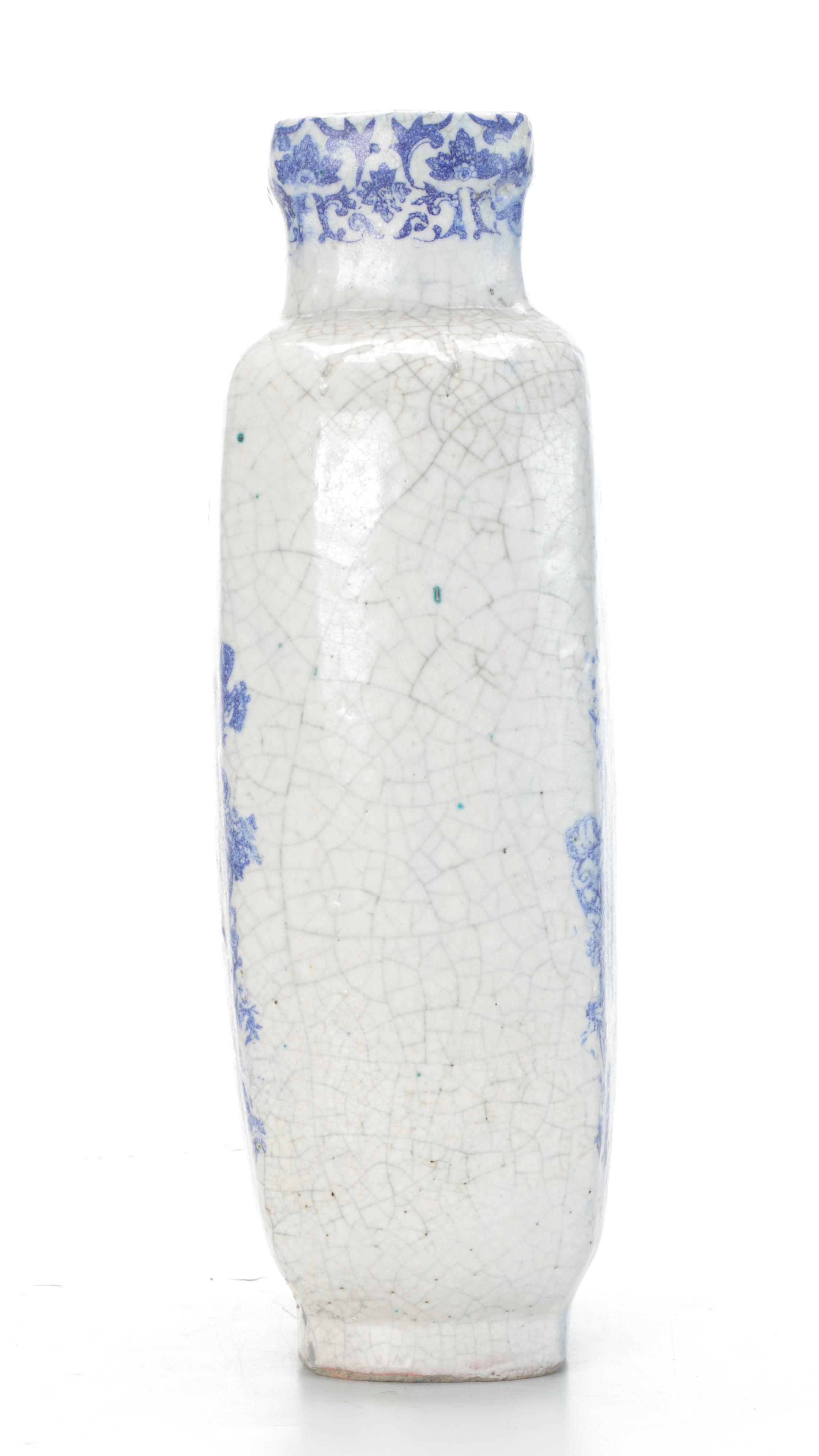 Chinese Crackle Glaze Vase with Blue Transfer Design
