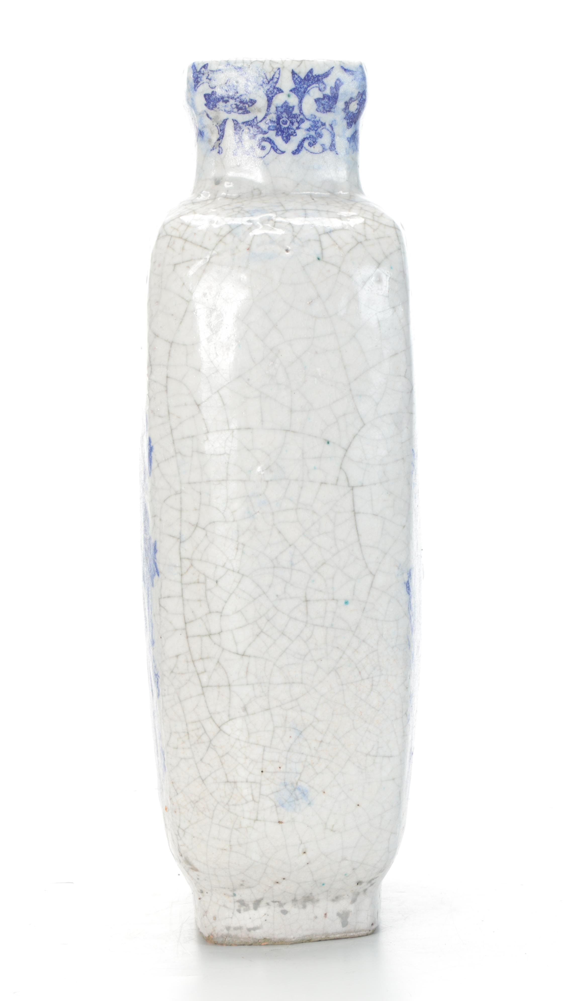 Chinese Crackle Glaze Vase with Blue Transfer Design
