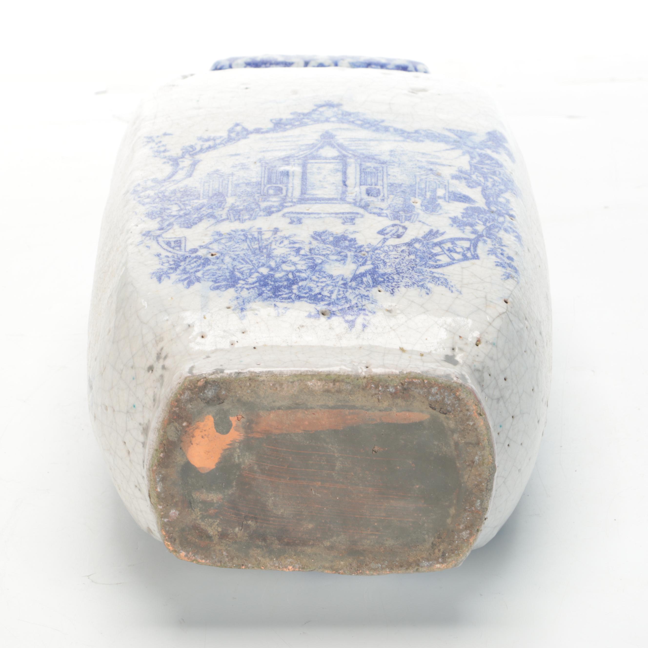 Chinese Crackle Glaze Vase with Blue Transfer Design