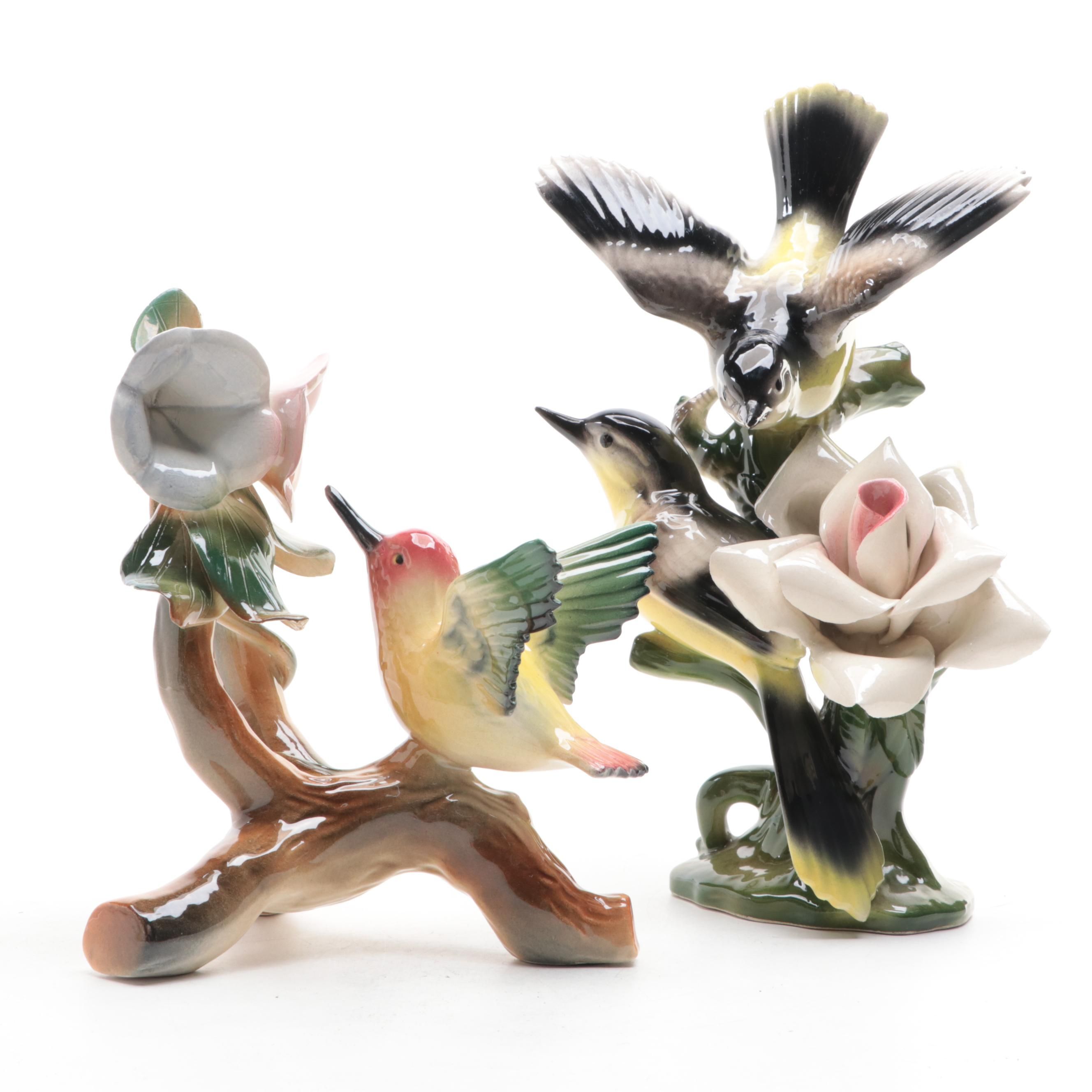 Hummingbird Figurine with Other Ceramic Birds Figurine