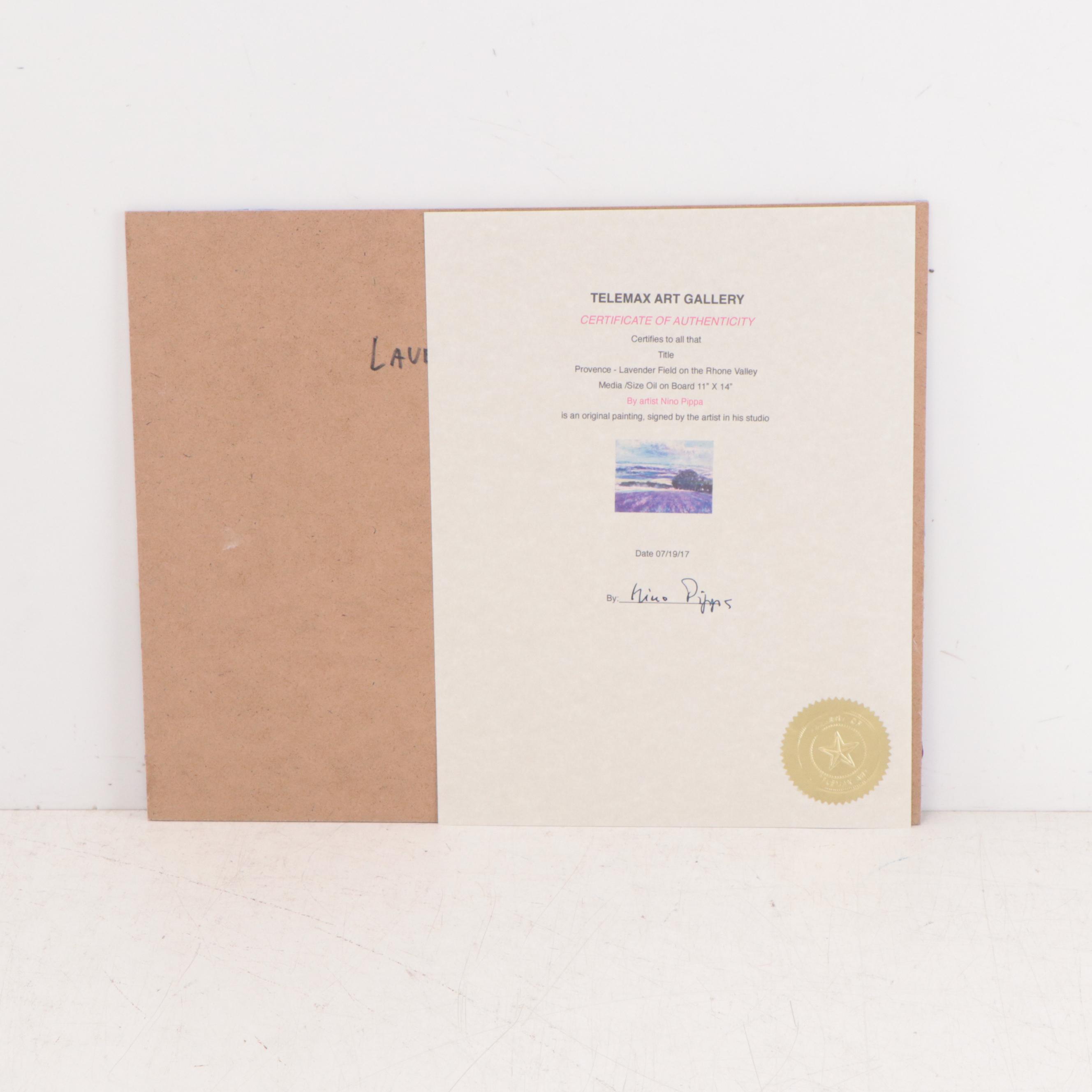 Nino Pippa Oil Painting "Provence - Lavender Field on the Rhone Valley," 2017