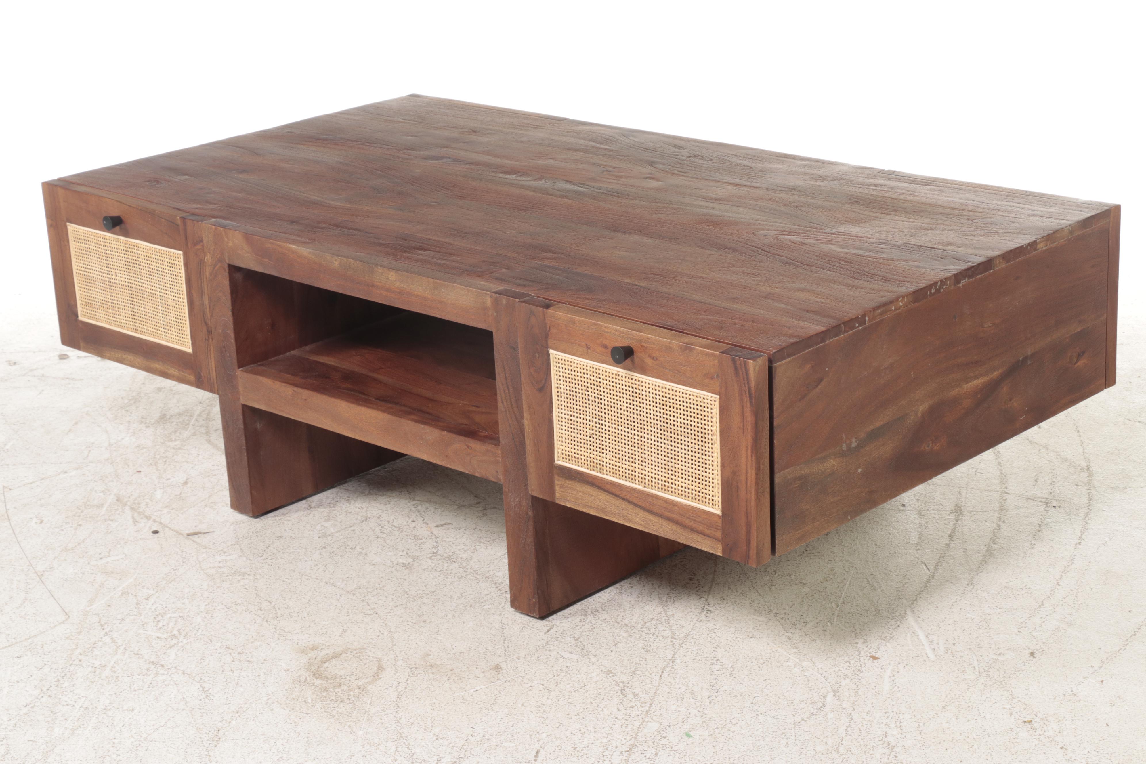 Four Hands Modern Hardwood and Cane-Paneled Coffee Table