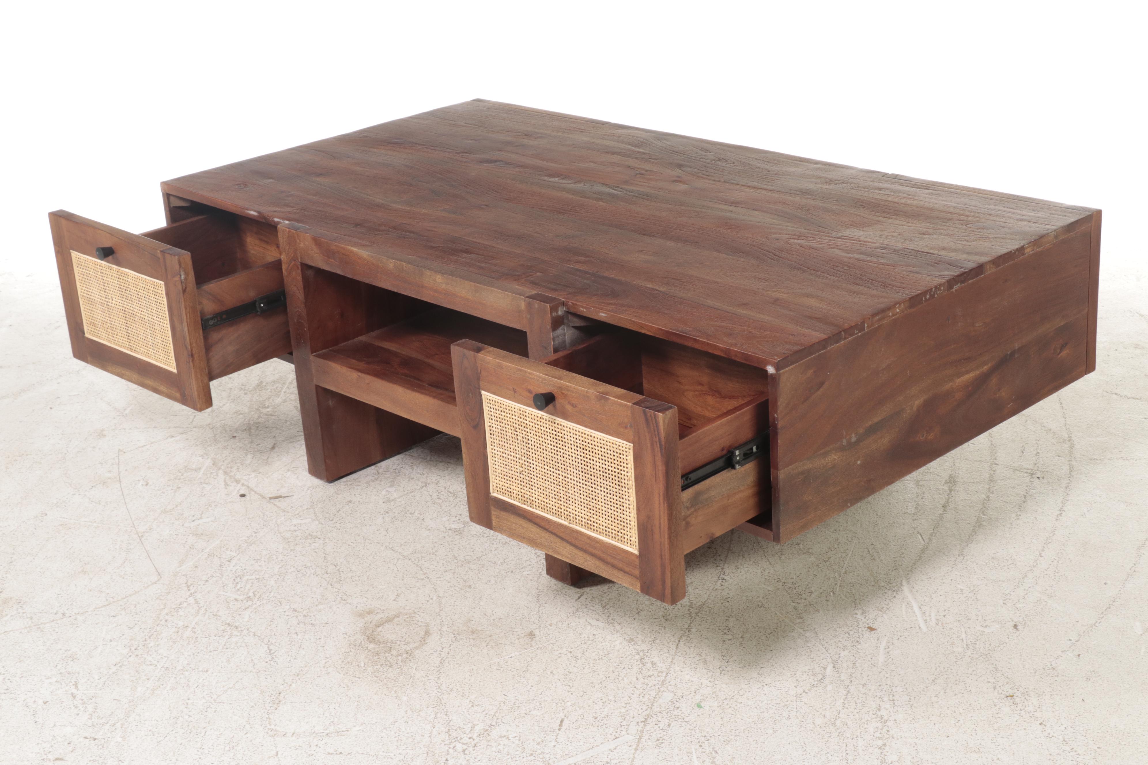 Four Hands Modern Hardwood and Cane-Paneled Coffee Table