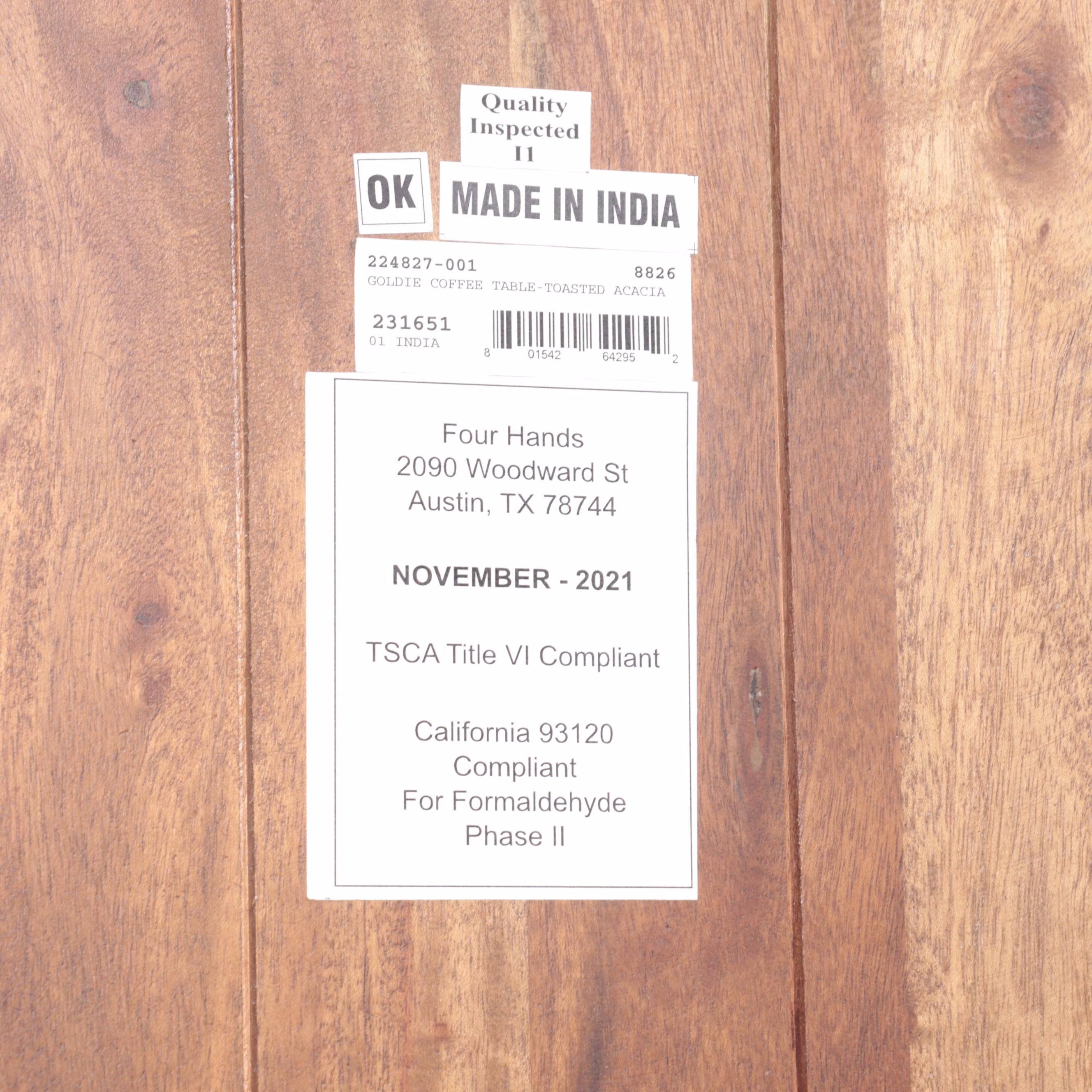 Four Hands Modern Hardwood and Cane-Paneled Coffee Table