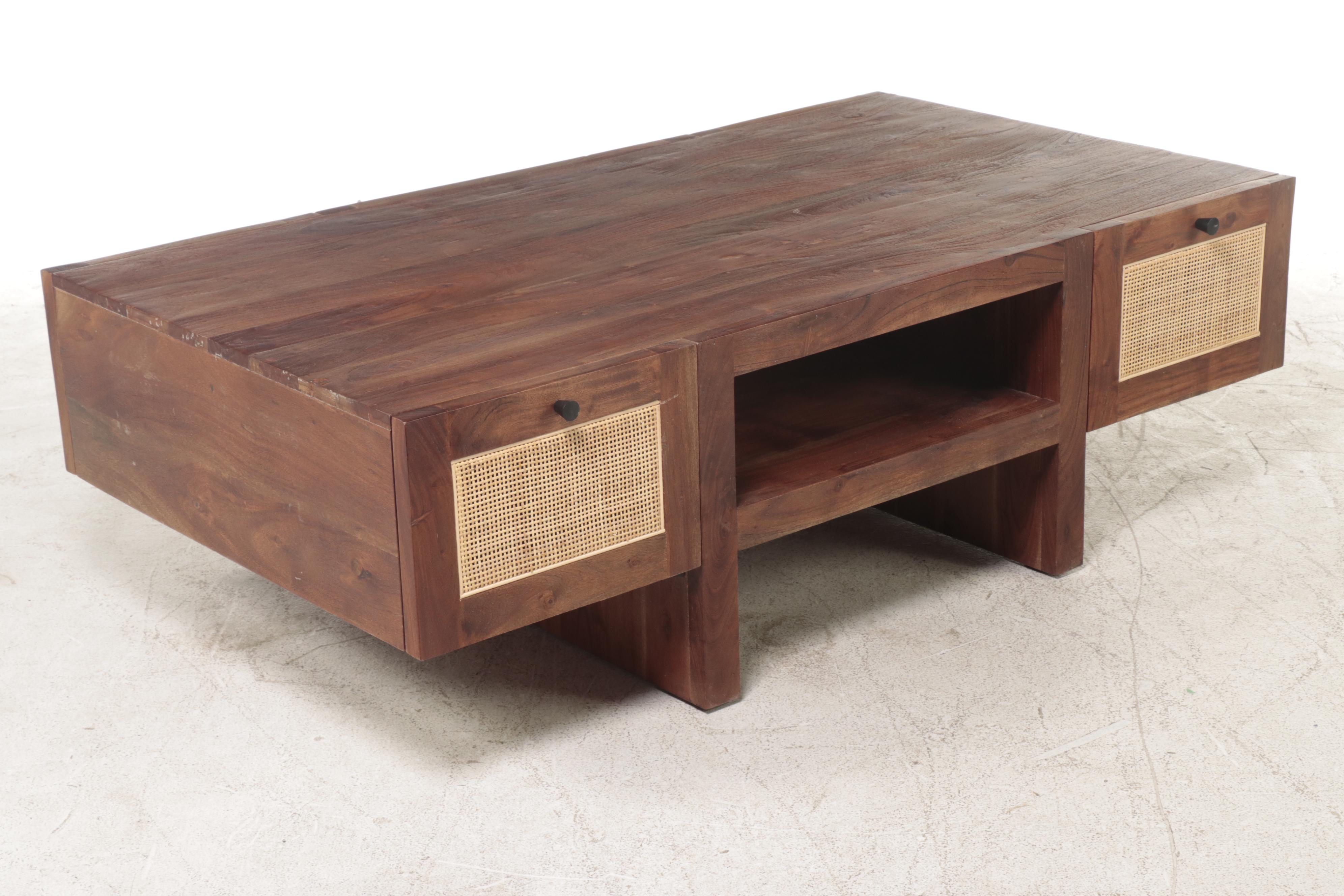 Four Hands Modern Hardwood and Cane-Paneled Coffee Table