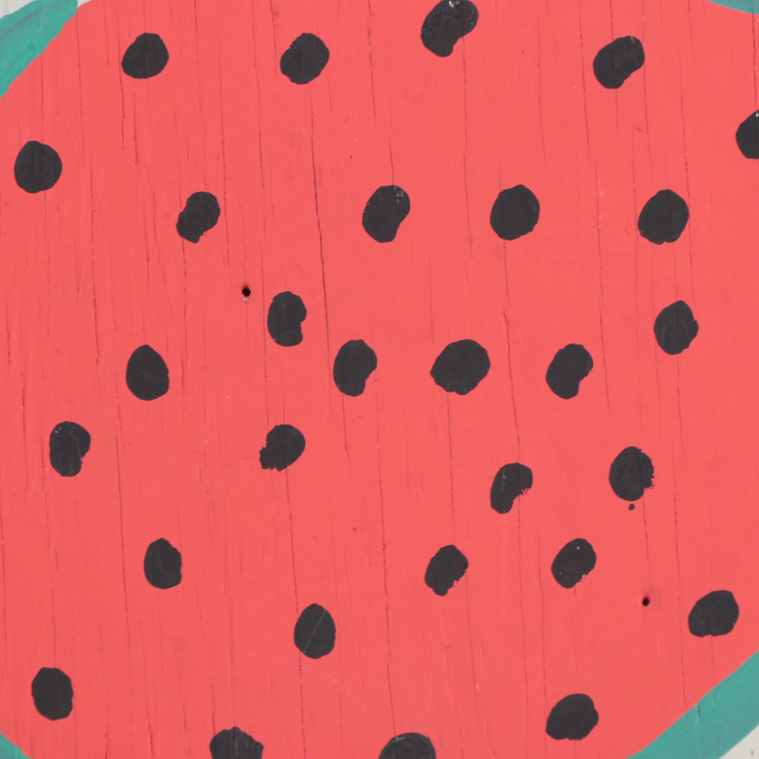 Mose Tolliver Acrylic Folk Painting of a Watermelon, Late 20th Century