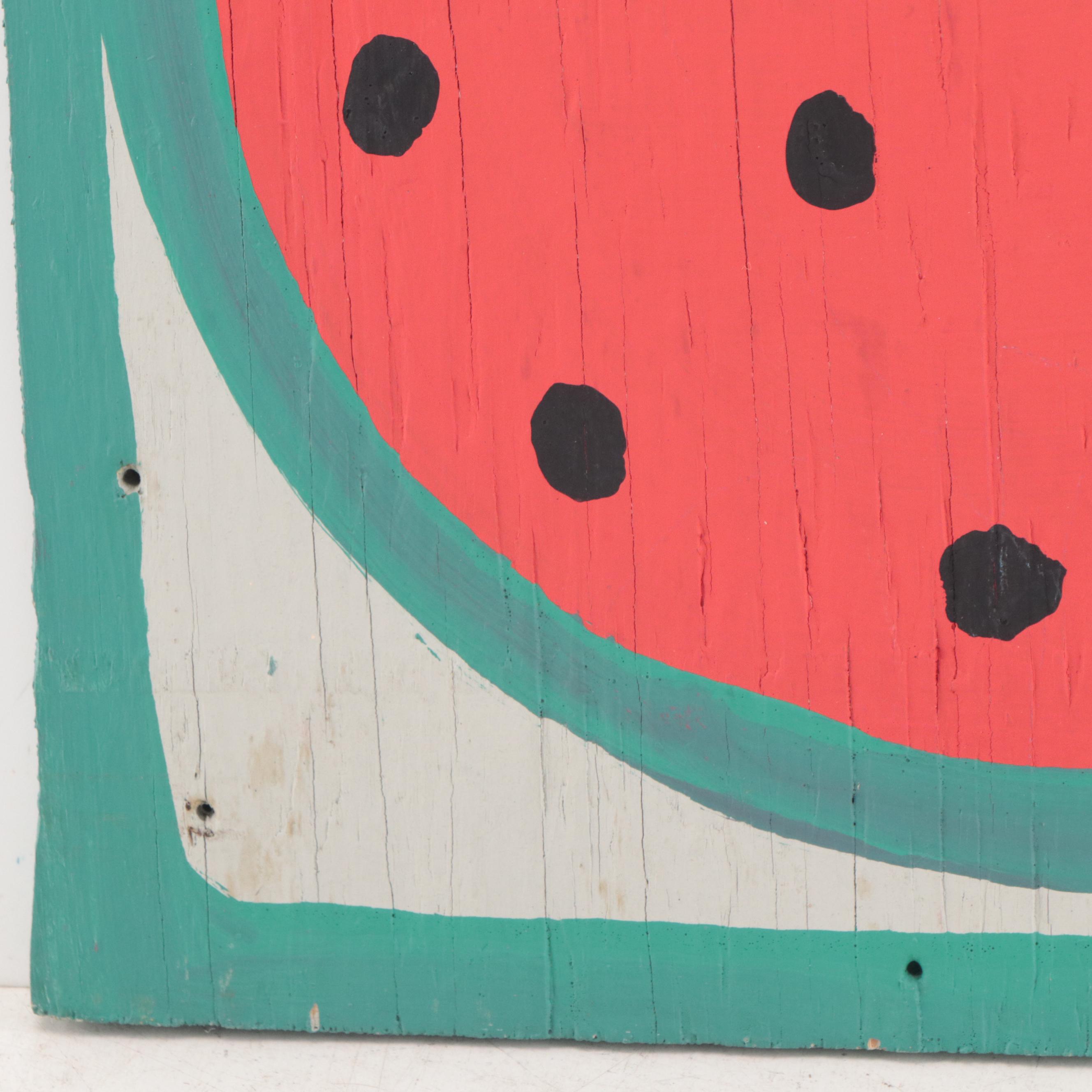 Mose Tolliver Acrylic Folk Painting of a Watermelon, Late 20th Century