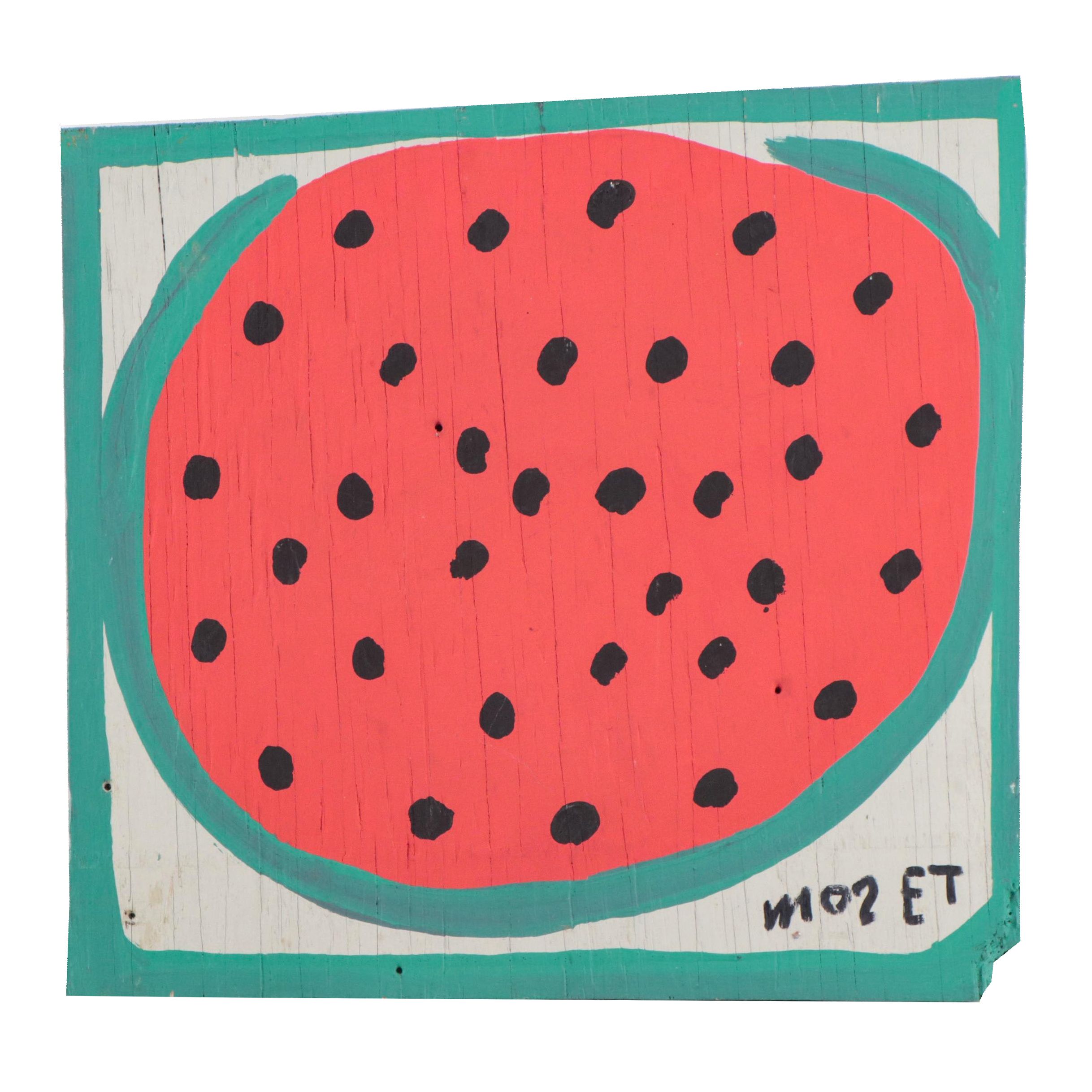 Mose Tolliver Acrylic Folk Painting of a Watermelon, Late 20th Century