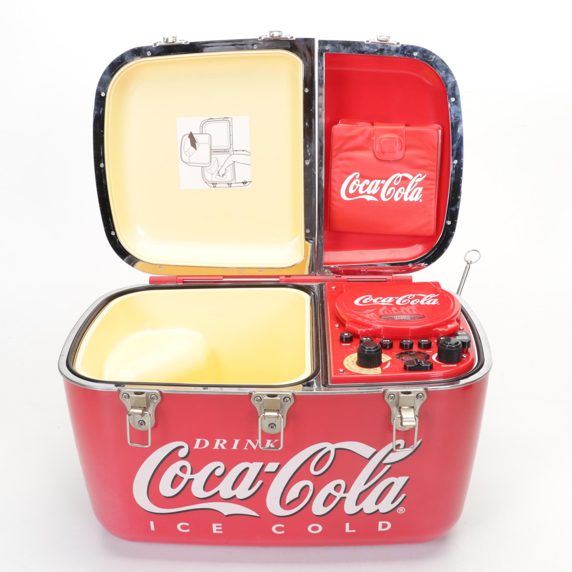 Coca-Cola Portable Cooler with CD Player and Toy Drink Dispenser
