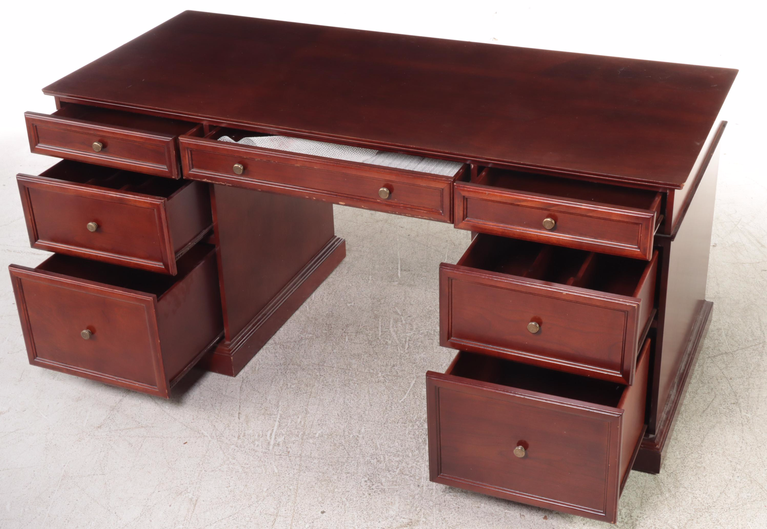 Cherry Double Pedestal Desk with ULINE Executive Task Chair