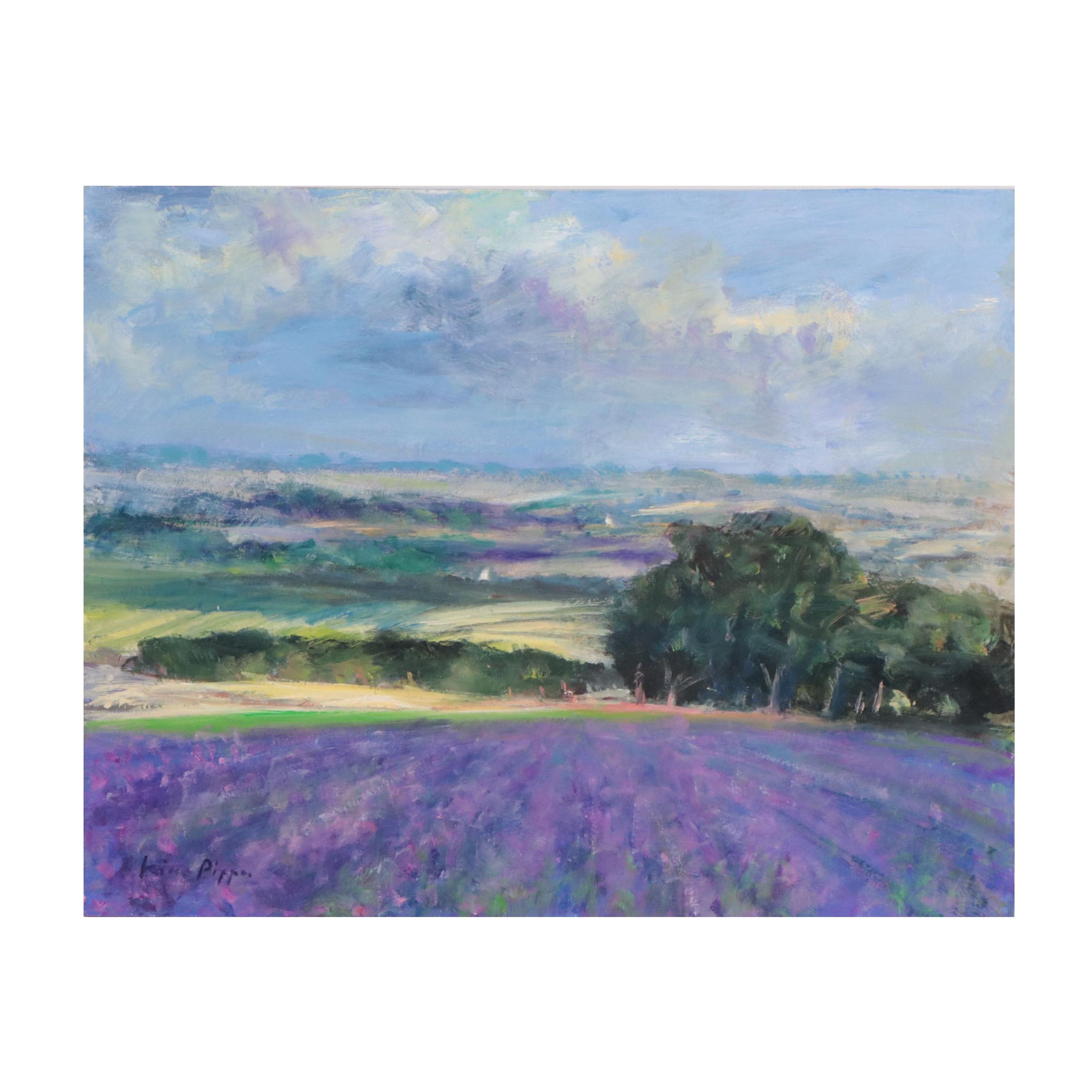 Nino Pippa Oil Painting "Provence - Lavender Field on the Rhone Valley," 2017