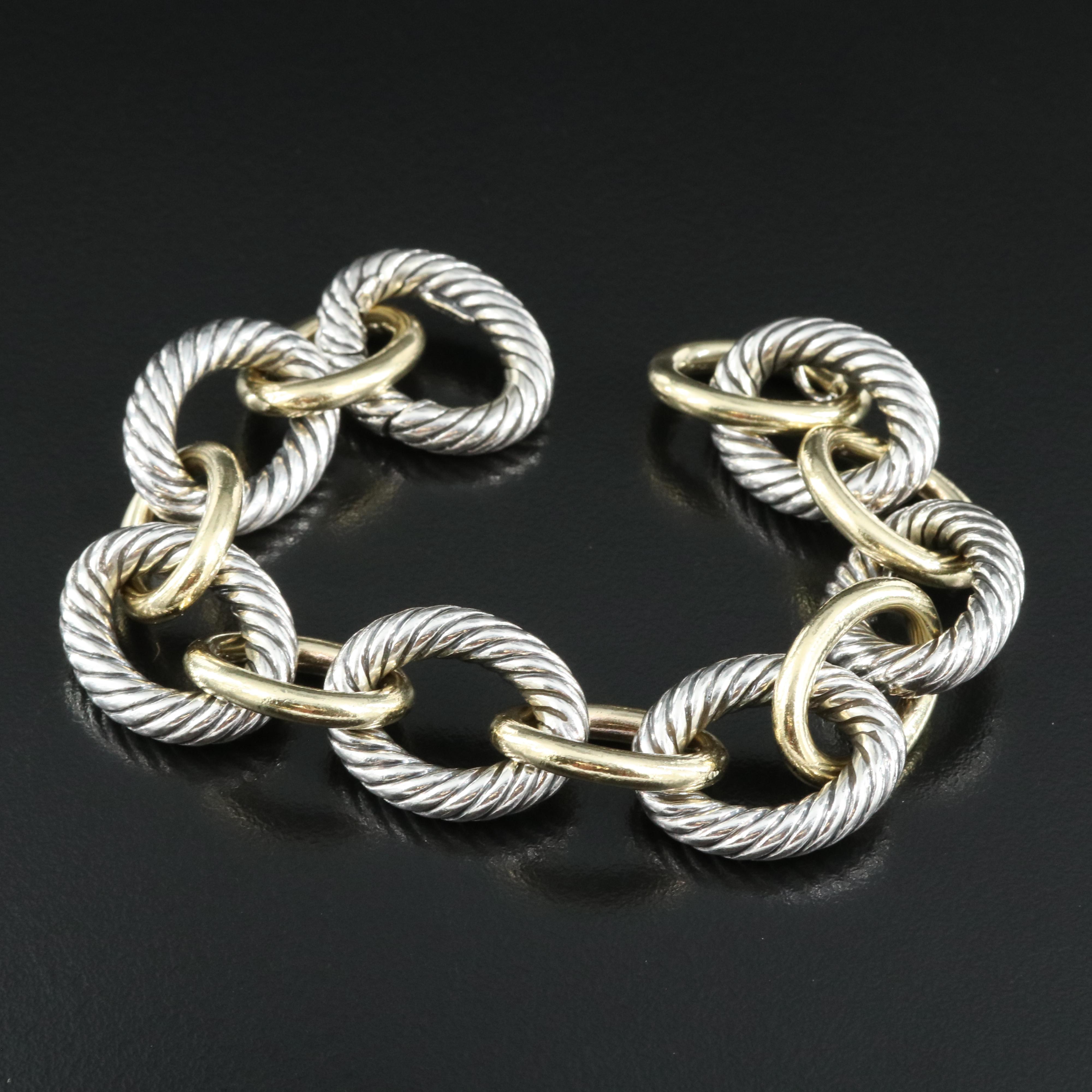 David Yurman Sterling Extra Large Cable Bracelet with 18K Bonded Accents