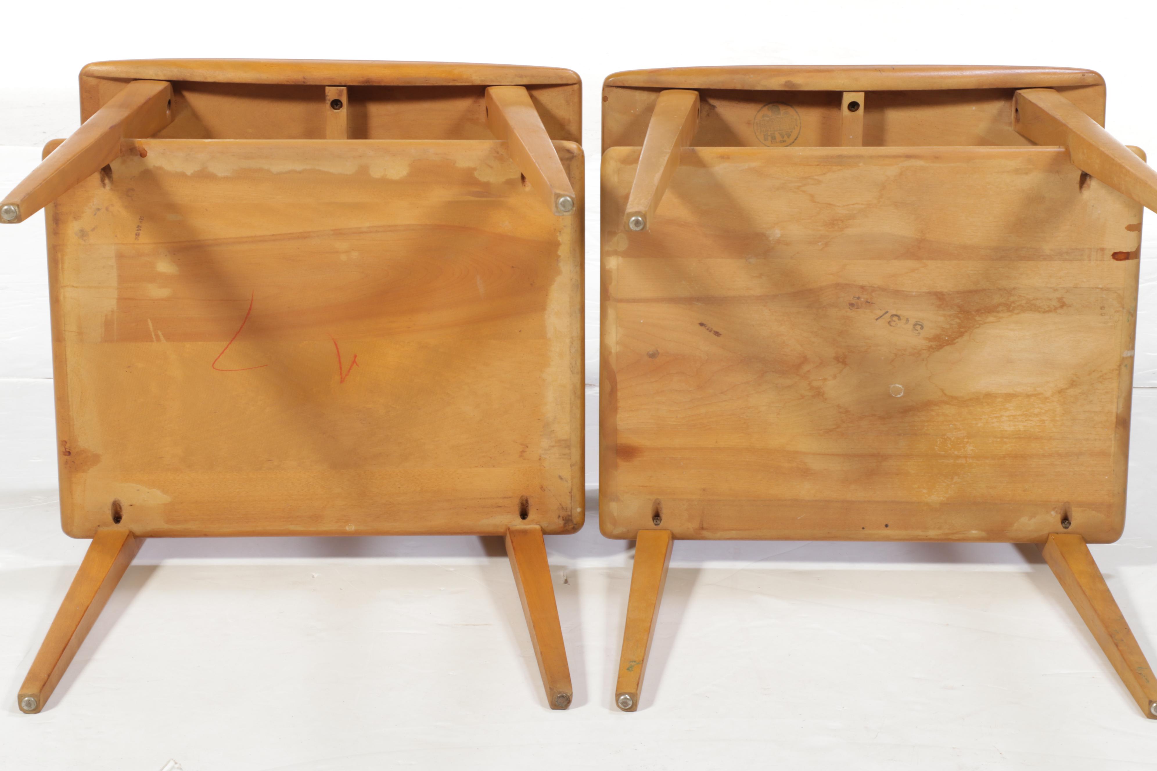 Pair of Heywood-Wakefield Mid Century Modern Blonde-Finish Tiered End Tables-