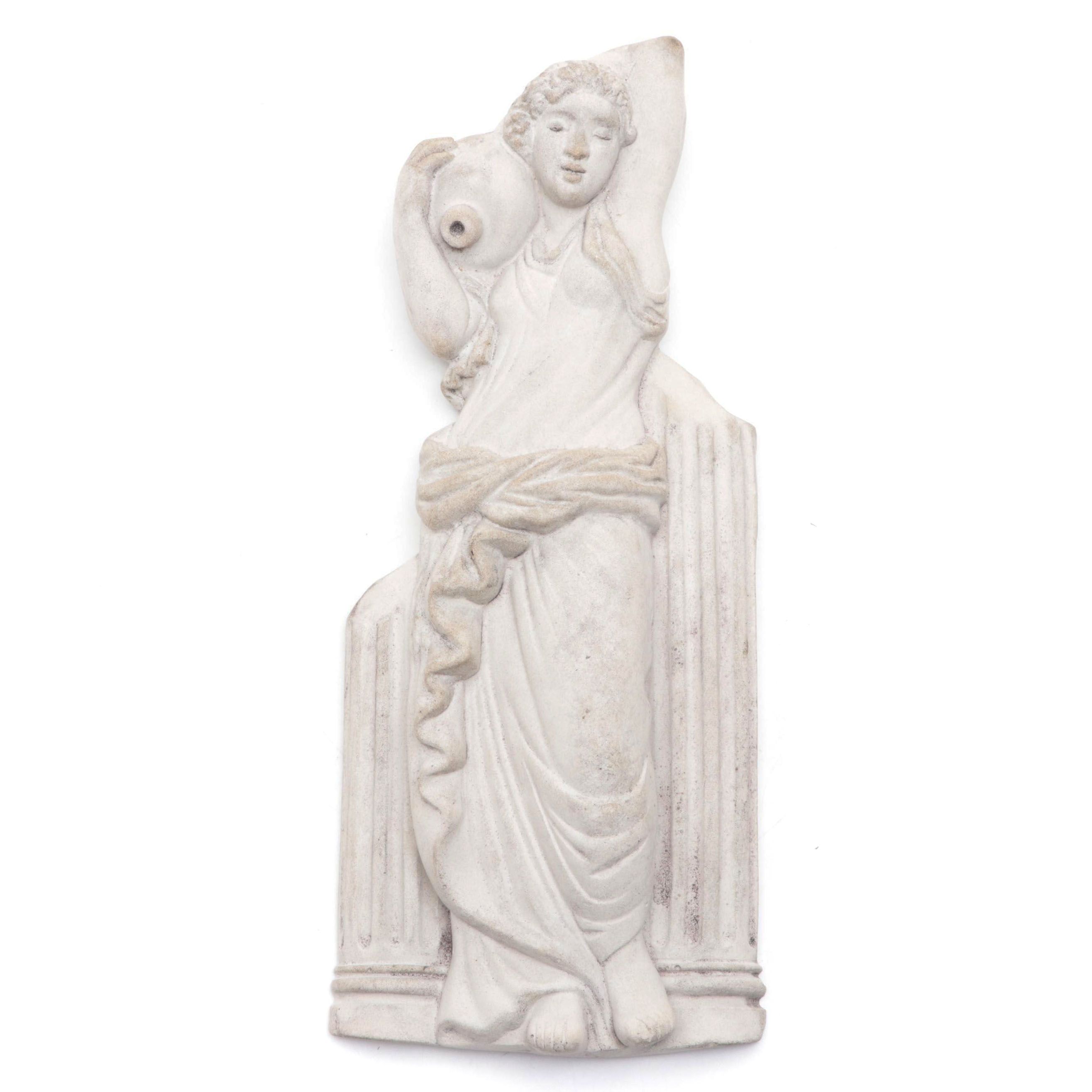 Cast Stone Wall Plaque Depicting Roman Woman with Water Jug