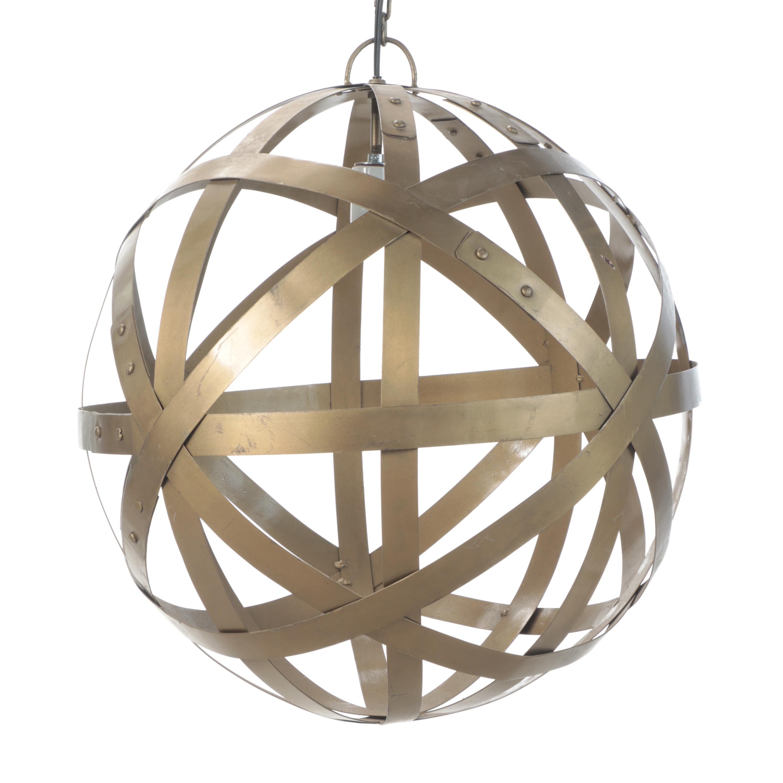 Contemporary Brass Metal Strap Orb Cage Pendant Lights