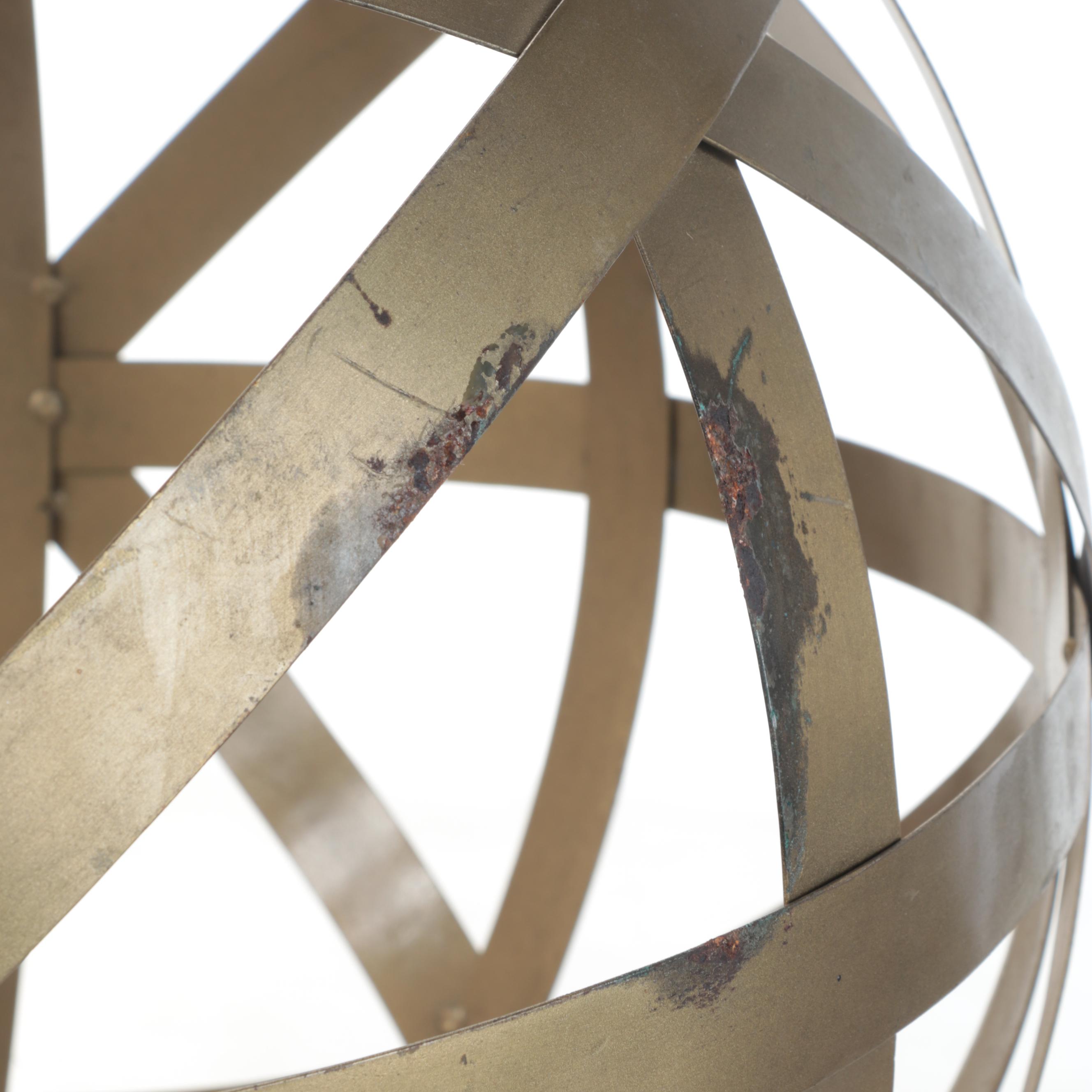 Contemporary Brass Metal Strap Orb Cage Pendant Lights