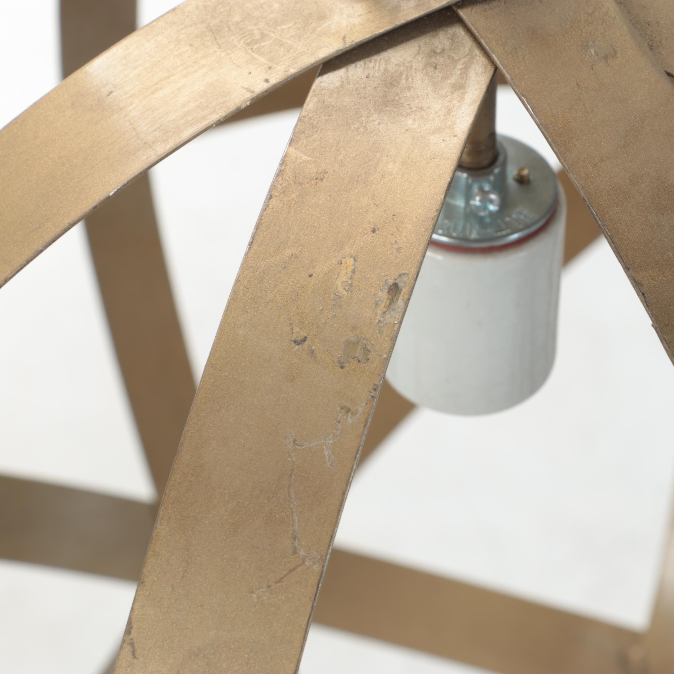 Contemporary Brass Metal Strap Orb Cage Pendant Lights