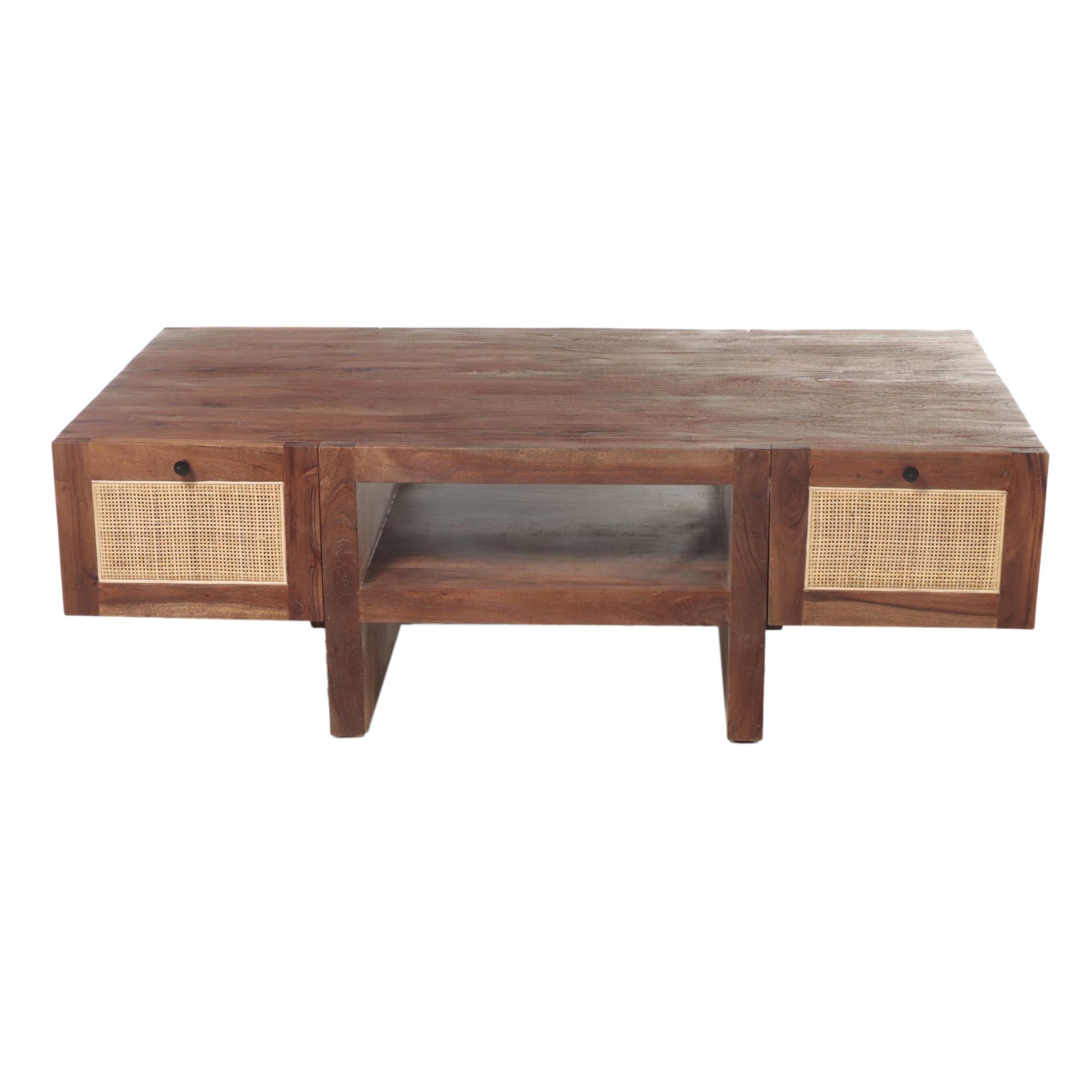Four Hands Modern Hardwood and Cane-Paneled Coffee Table