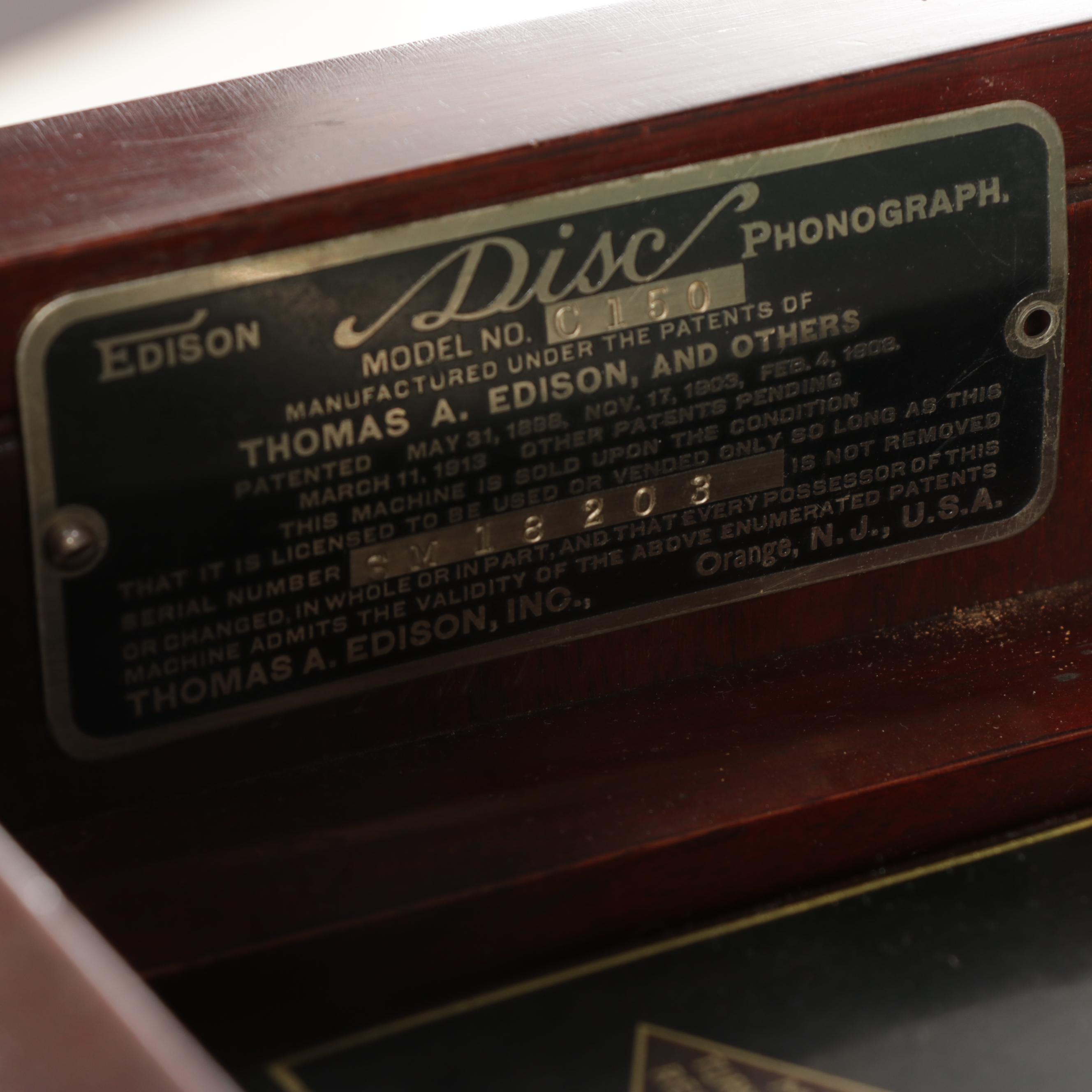 Edison Disc Phonograph Model C150 Mahogany Cabinet Record Player, Early 20th C