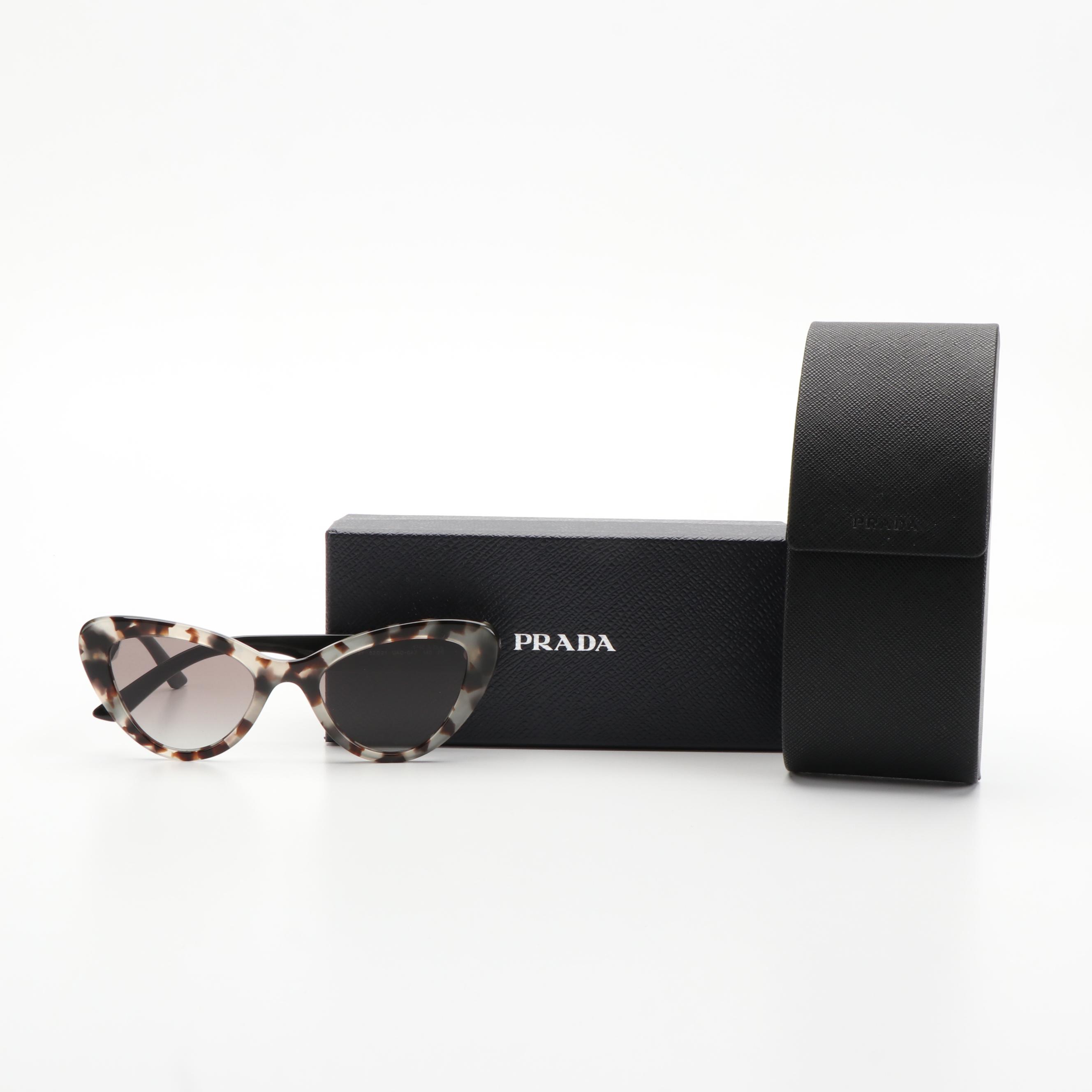 Prada PR13YS Cat-Eye Talc Havana Grey Gradient Sunglasses With Case