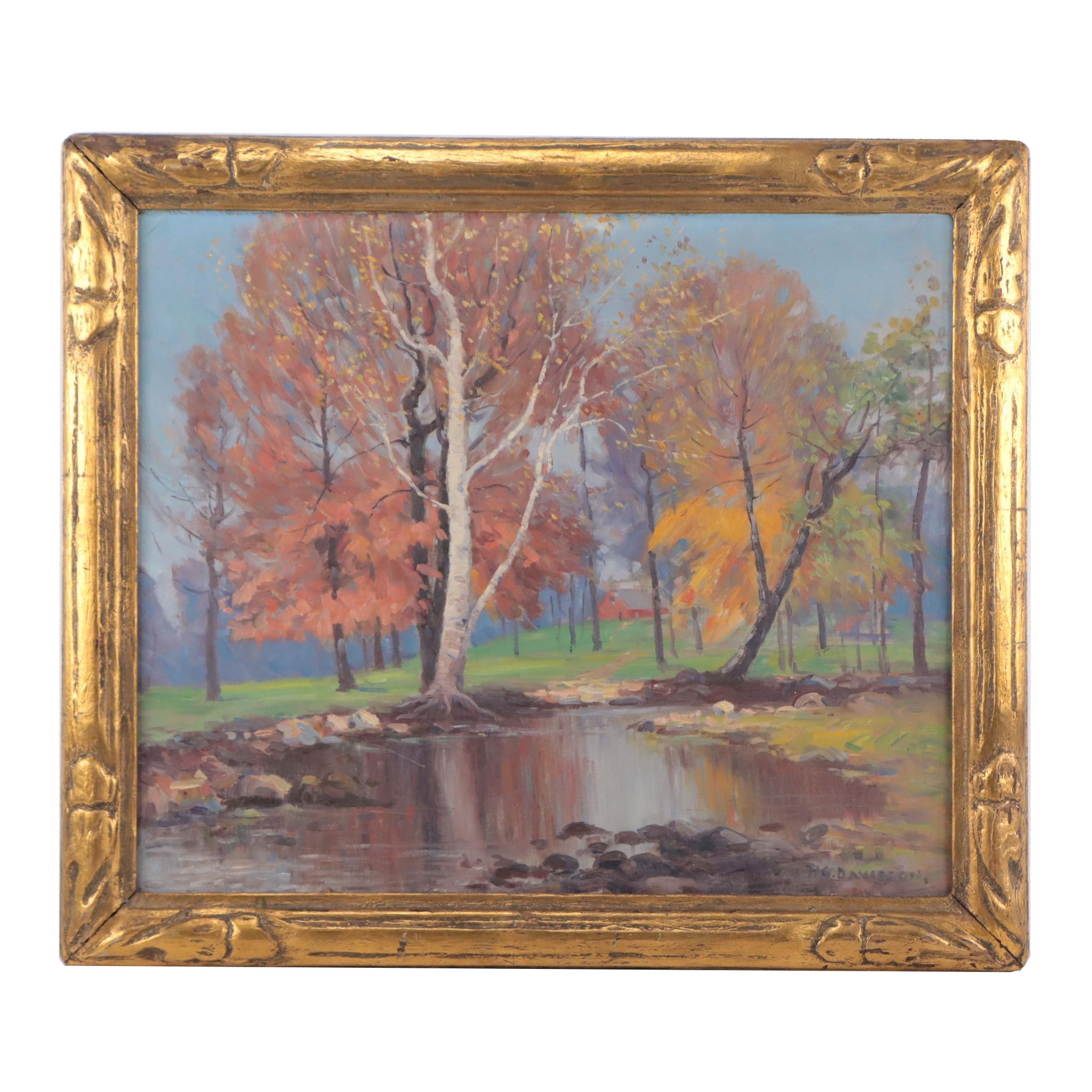 Homer Gordon Davisson Autumn Pond Landscape Oil Painting