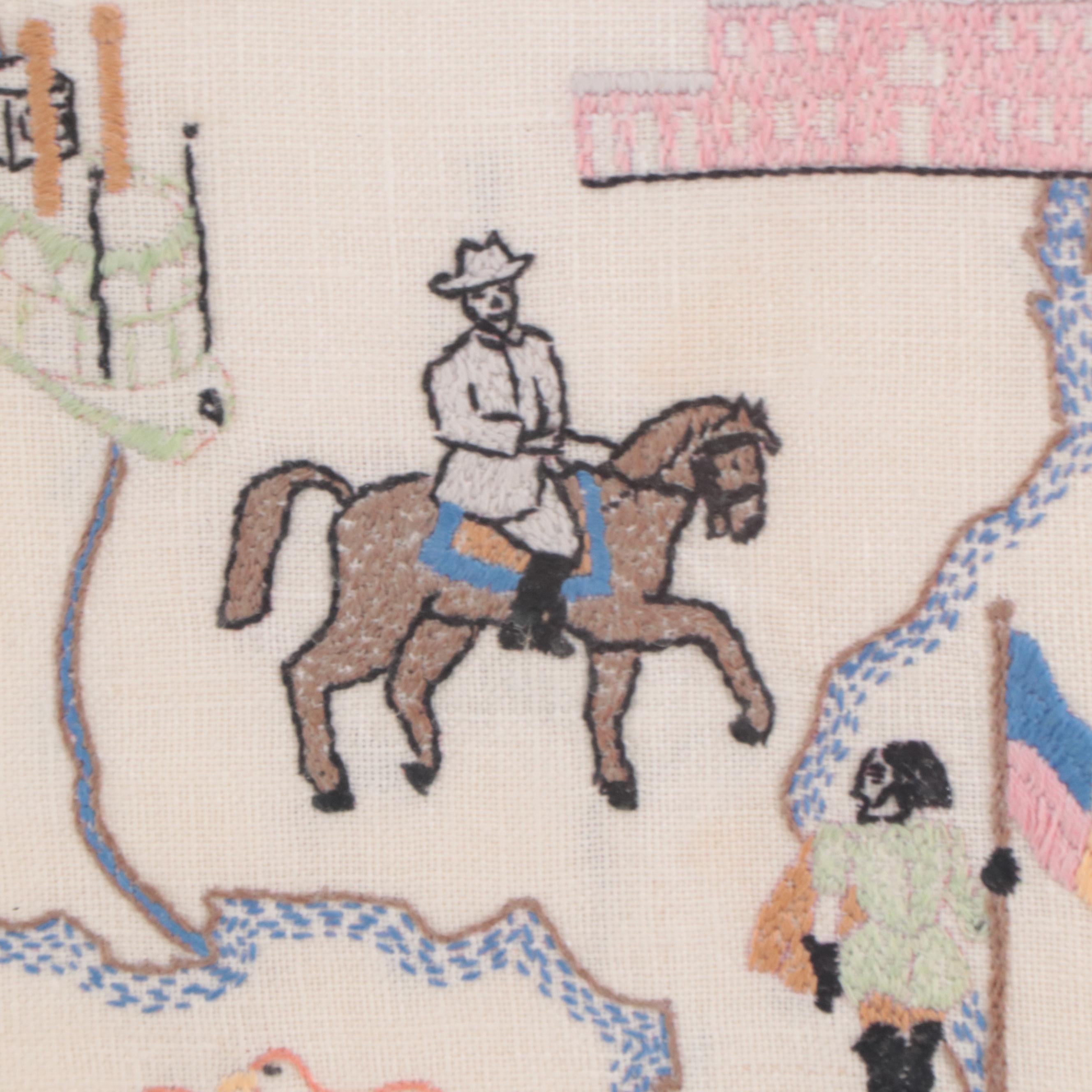 Handmade Embroidery Textile Map of the United States