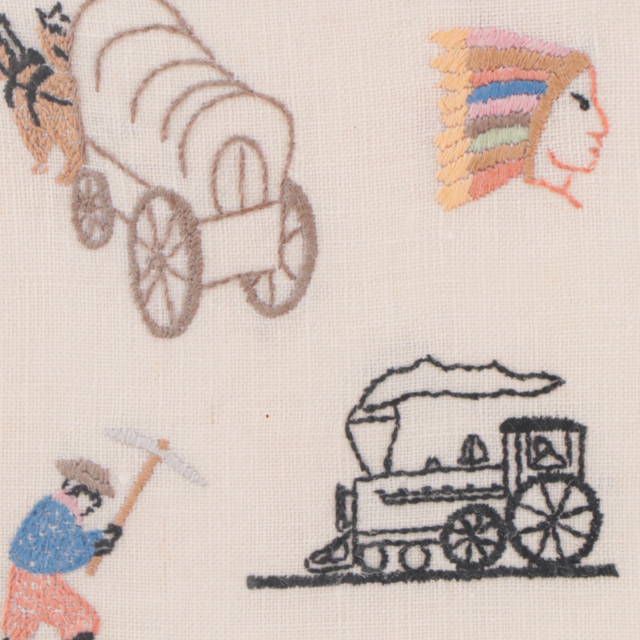 Handmade Embroidery Textile Map of the United States