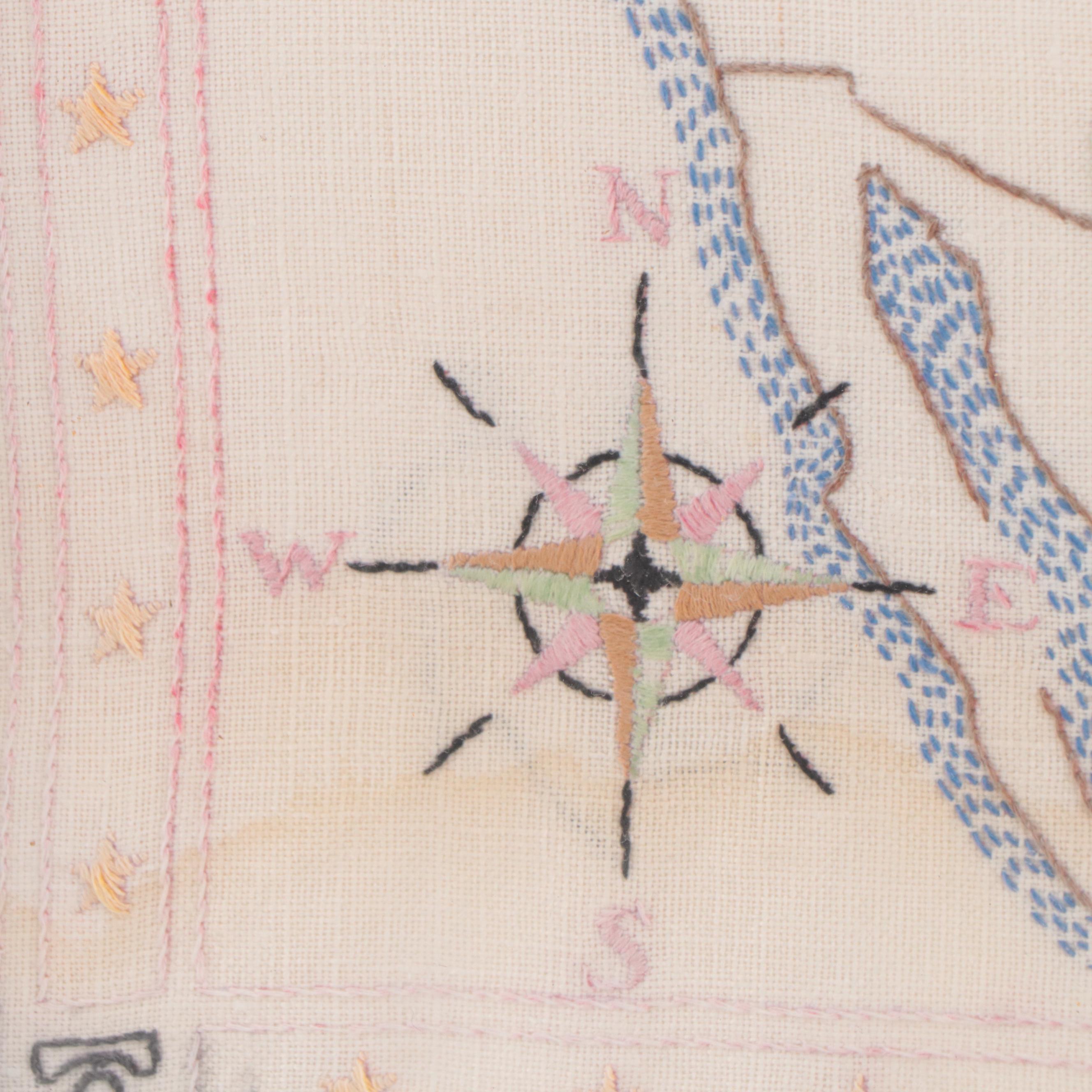 Handmade Embroidery Textile Map of the United States