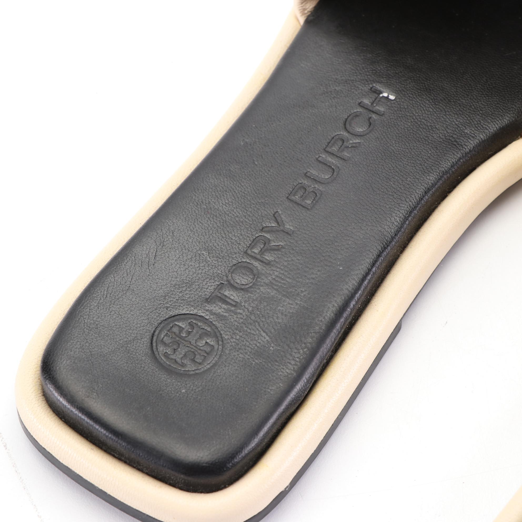 Tory Burch Tweed Backpack, Peep Toe Wedges, and Two Pairs of Slides