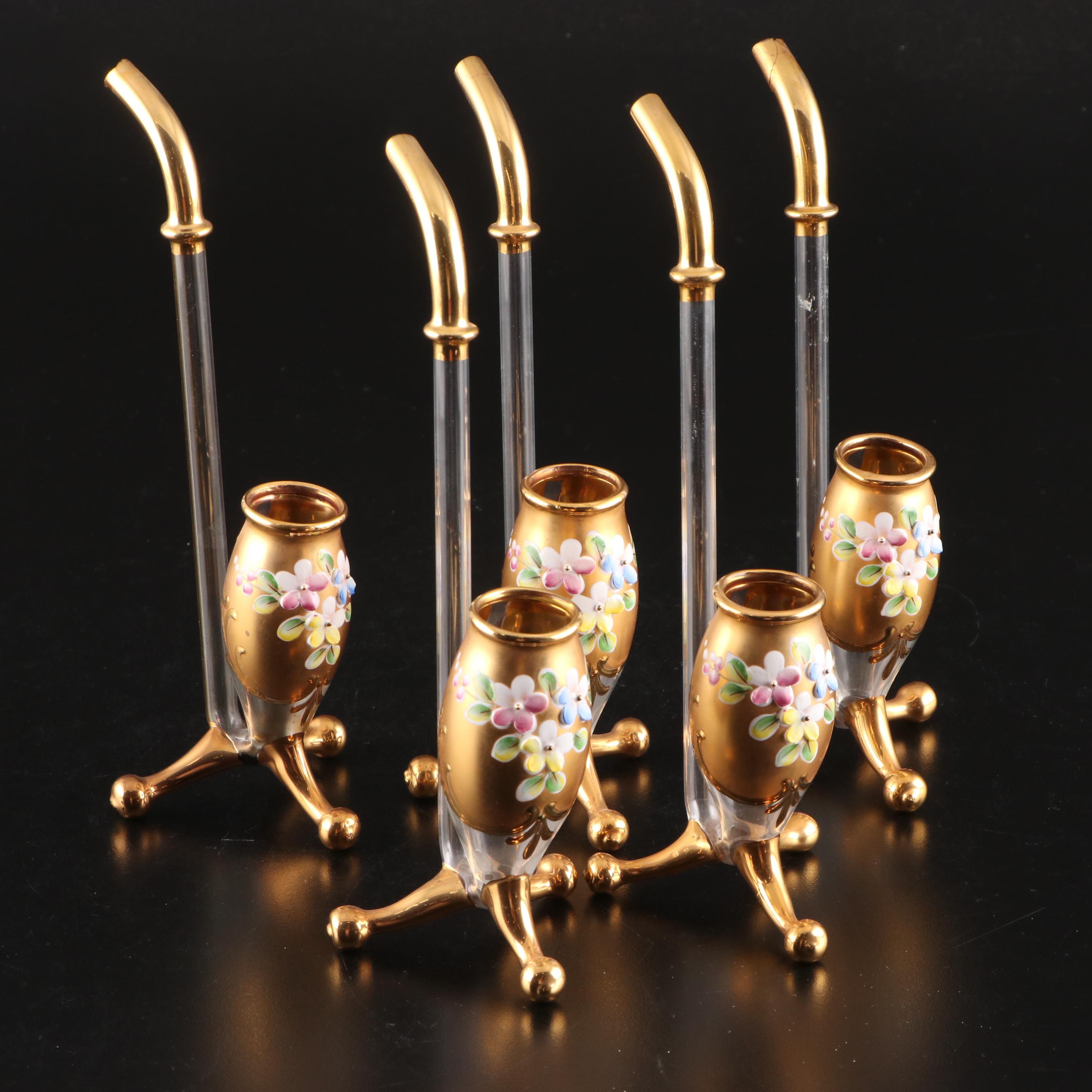 Bohemian Style Glass Pipe Shaped Wine Sippers, 20th Century