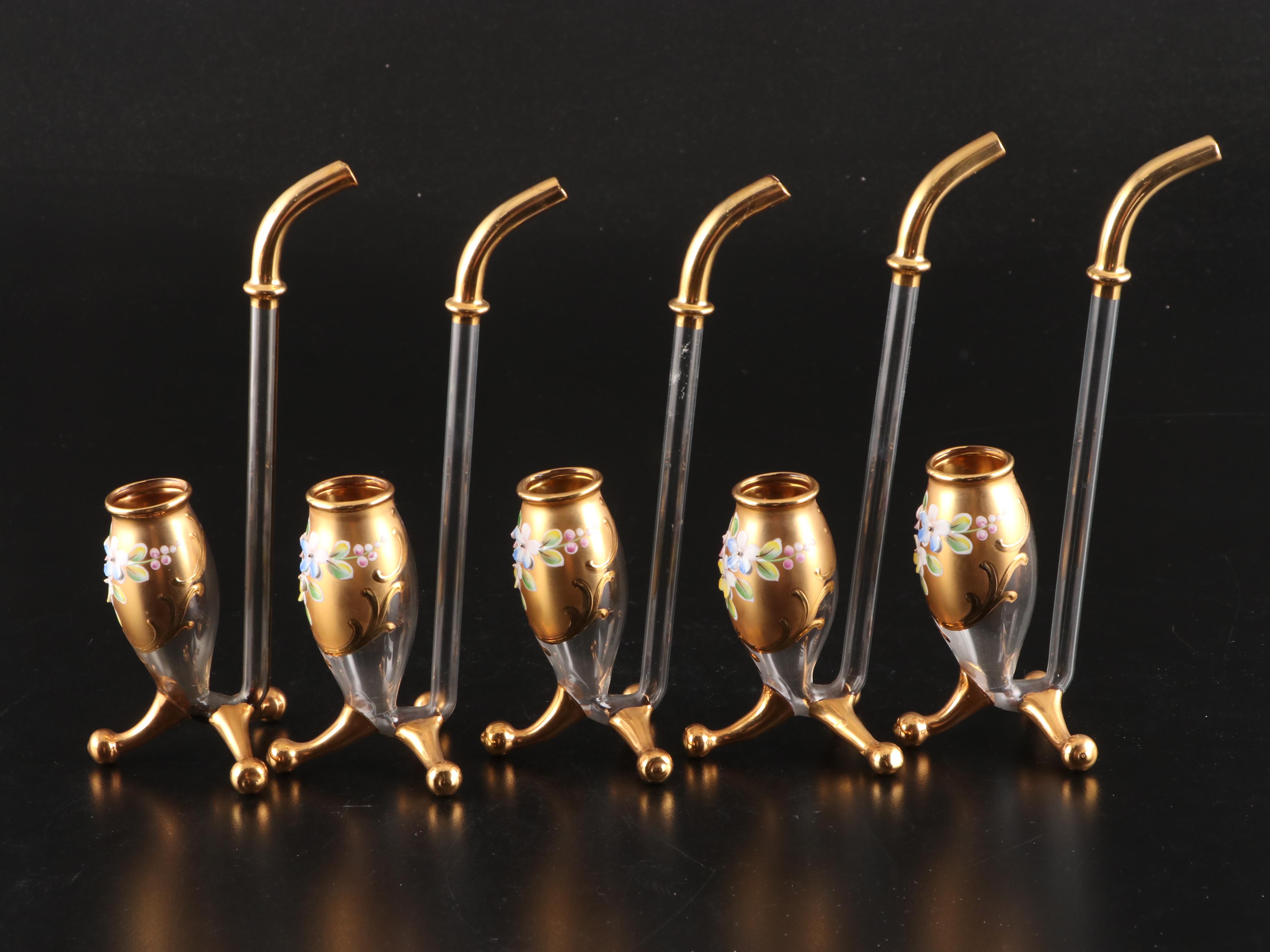 Bohemian Style Glass Pipe Shaped Wine Sippers, 20th Century