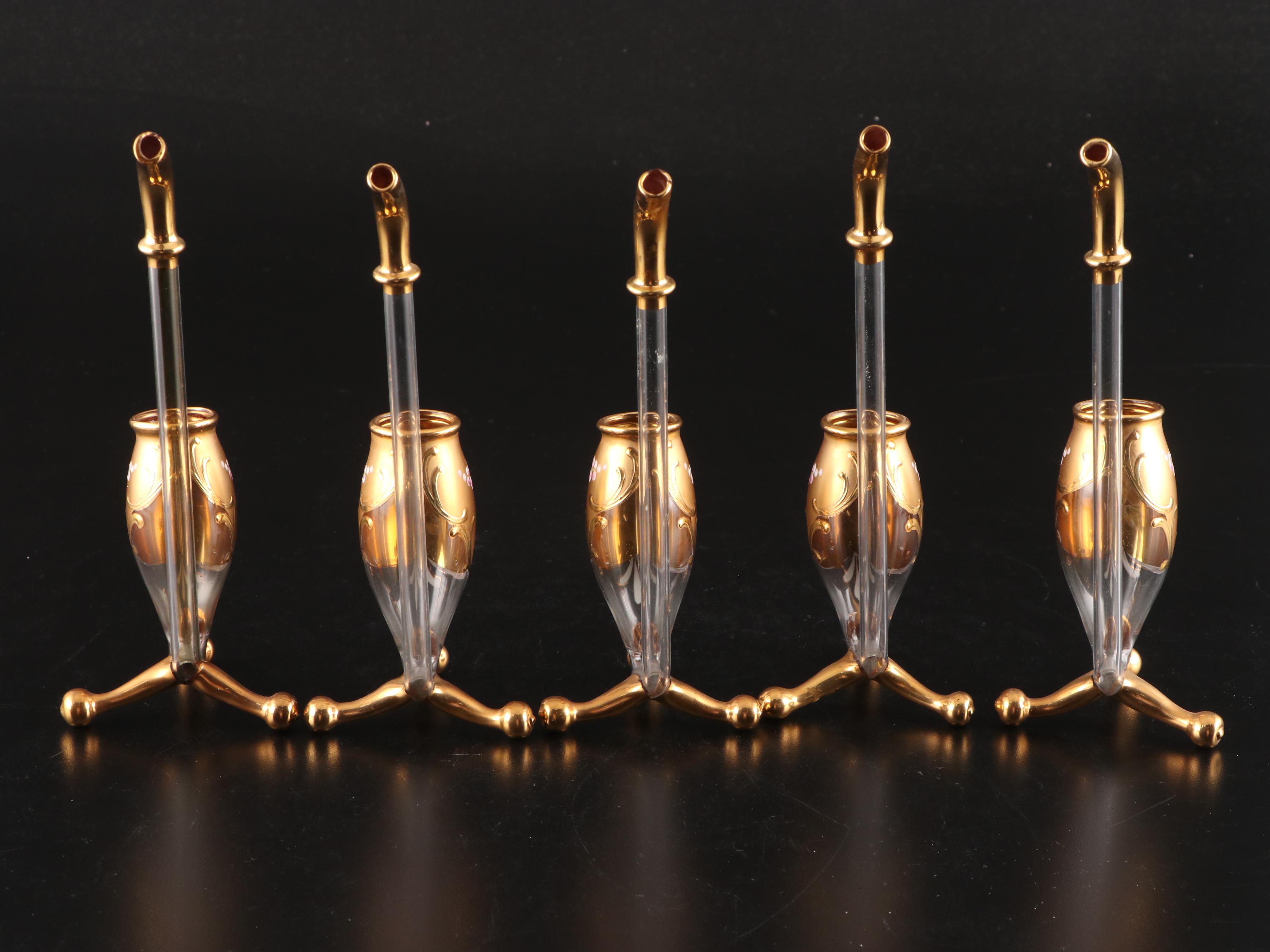 Bohemian Style Glass Pipe Shaped Wine Sippers, 20th Century