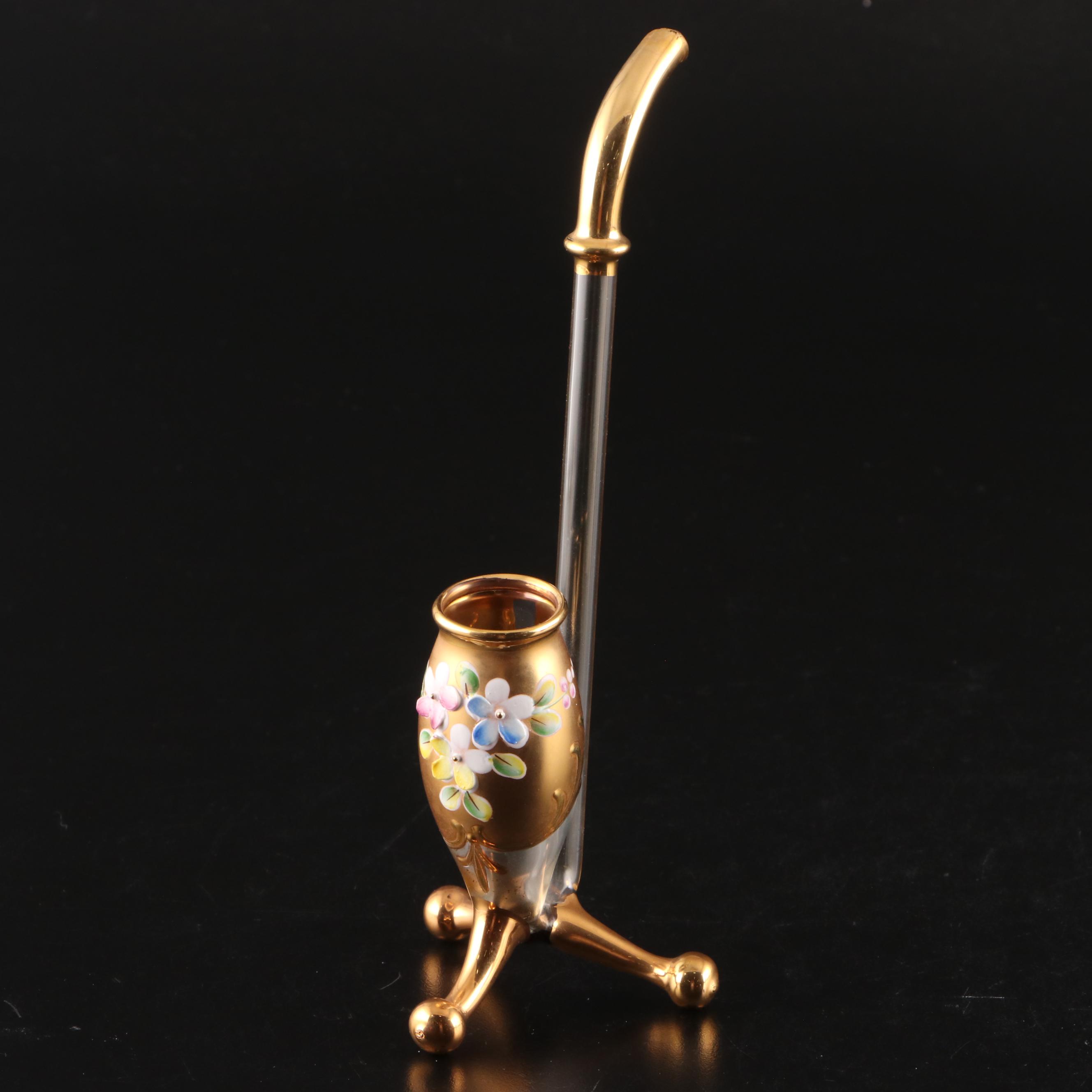 Bohemian Style Glass Pipe Shaped Wine Sippers, 20th Century