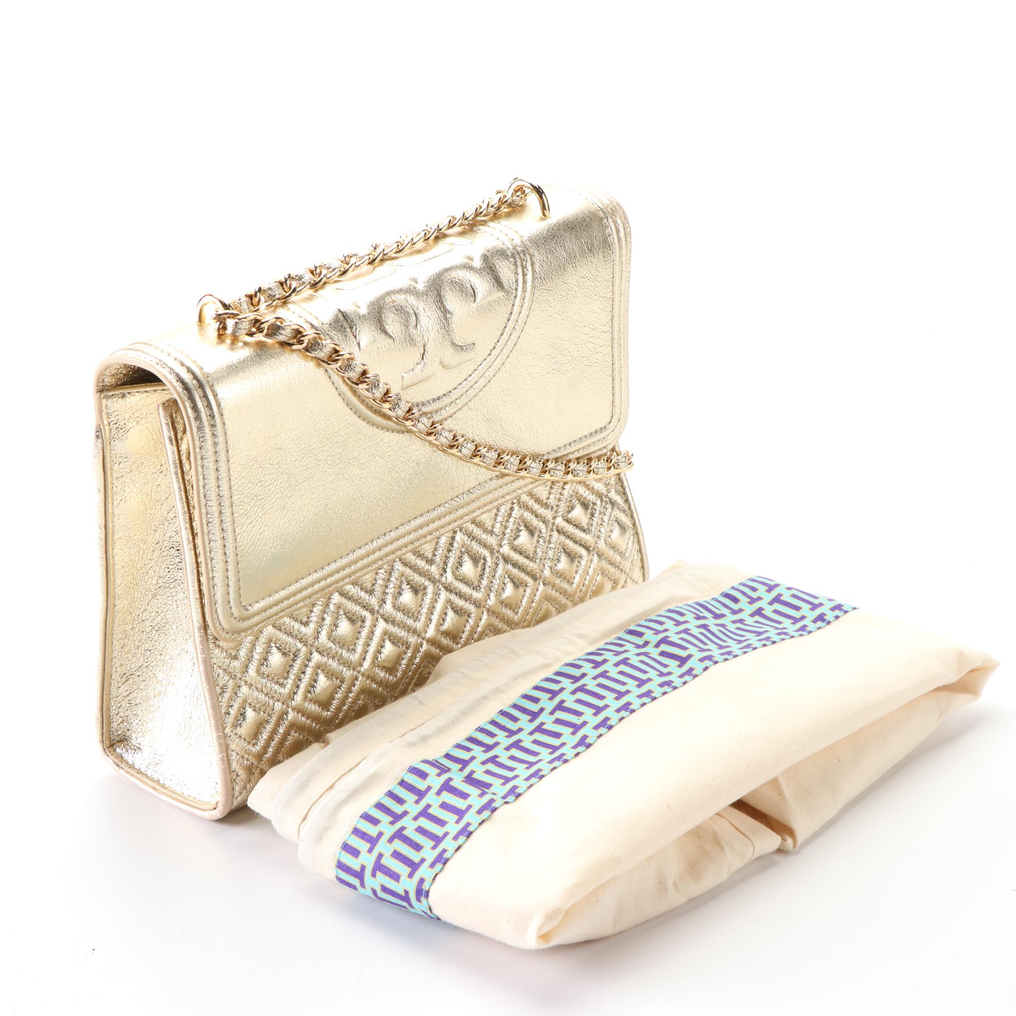 Tory Burch Fleming Convertible Shoulder Bag in Metallic Leather