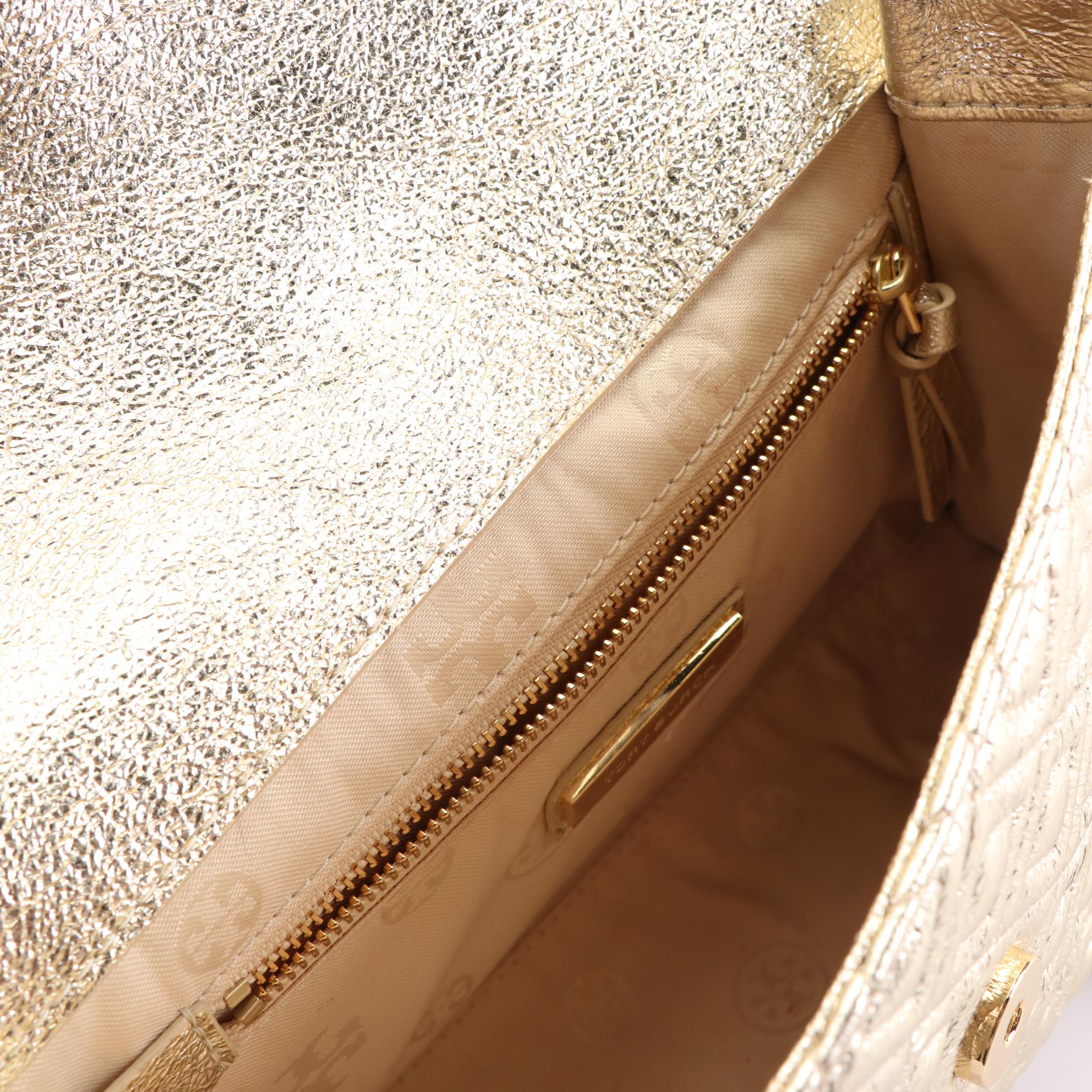 Tory Burch Fleming Convertible Shoulder Bag in Metallic Leather