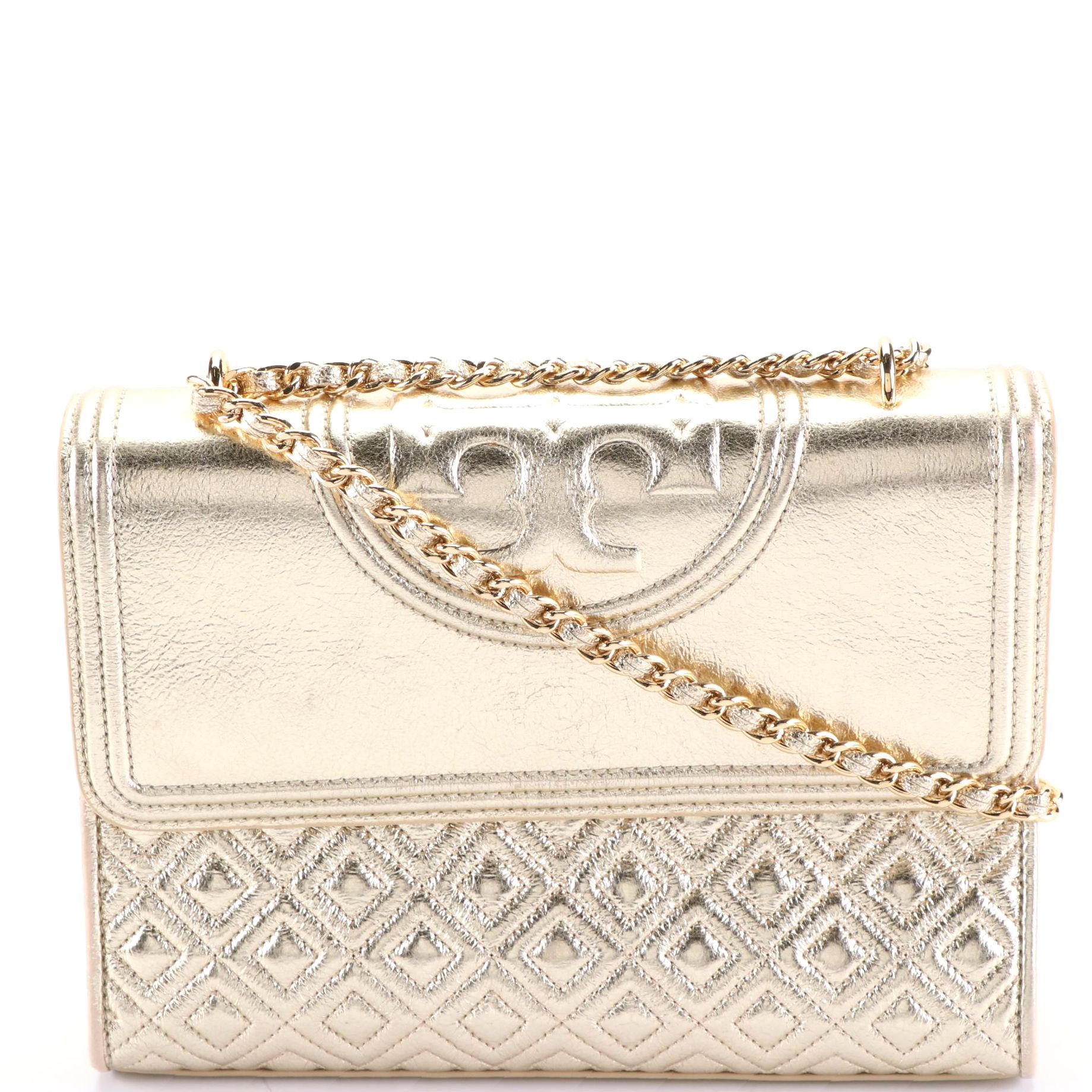 Tory Burch Fleming Convertible Shoulder Bag in Metallic Leather