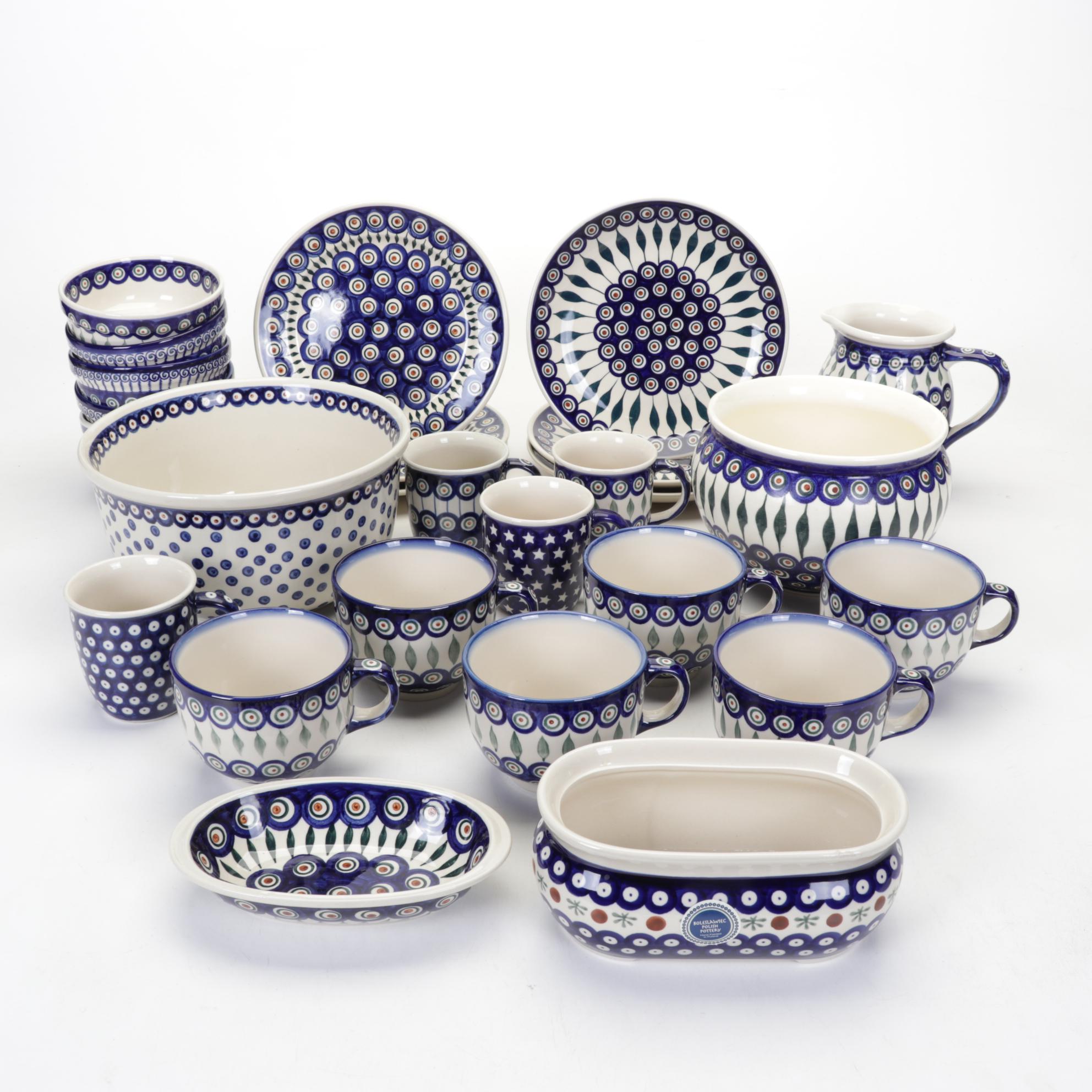 Polish Boleslawiec Handmade Pottery With "Peacock Leaves" and More