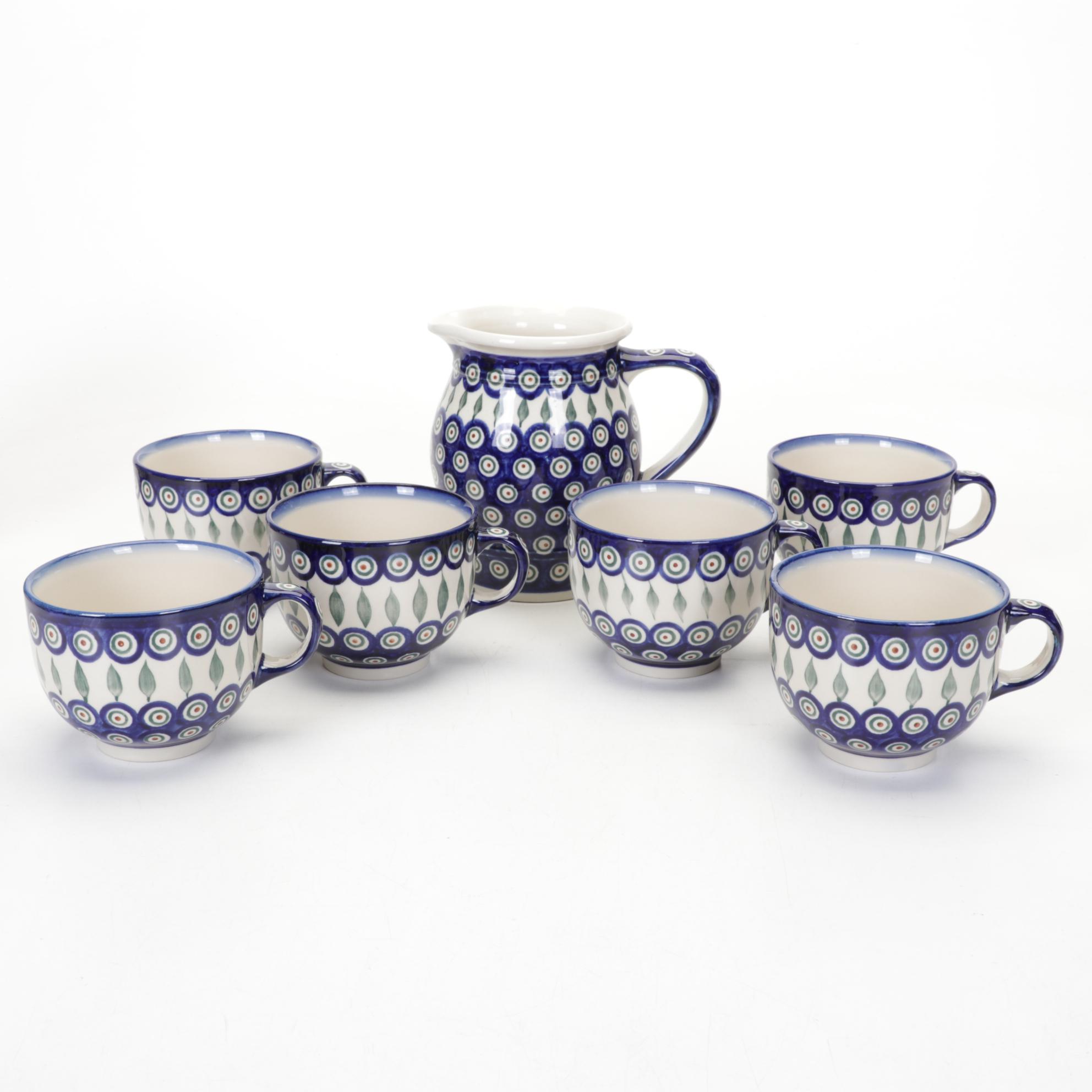 Polish Boleslawiec Handmade Pottery With "Peacock Leaves" and More