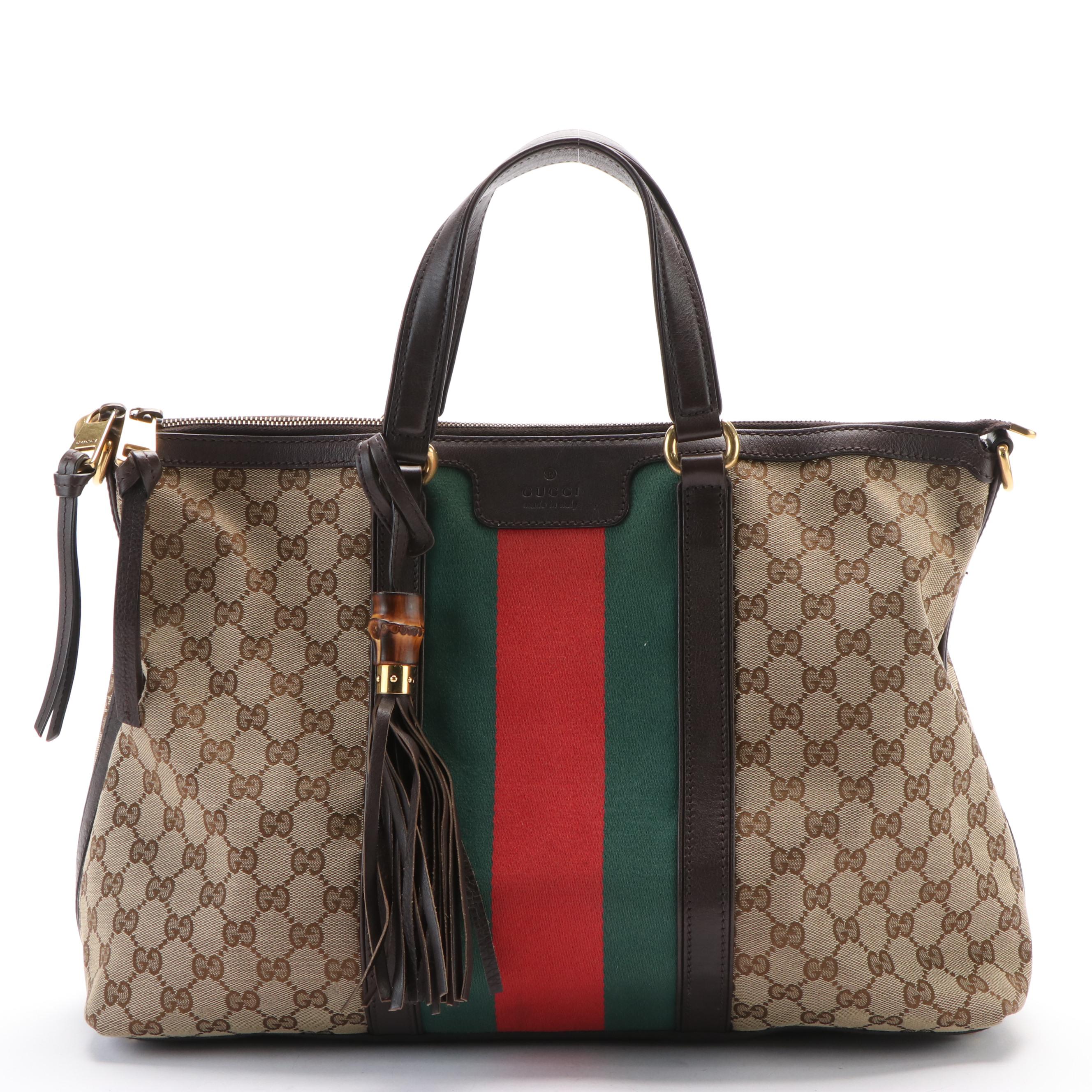 Gucci Rania Convertible Top Handle Web GG Canvas Bag