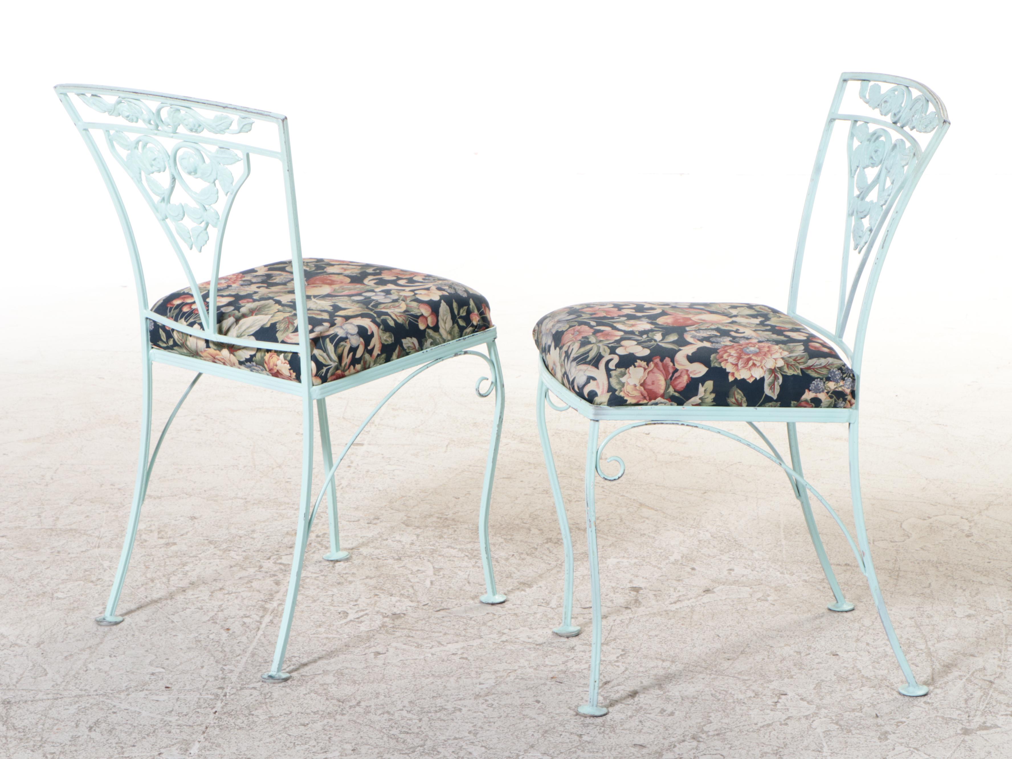 Three-Piece Painted and Cast Metal Patio Bistro Set with Smoked Glass Top