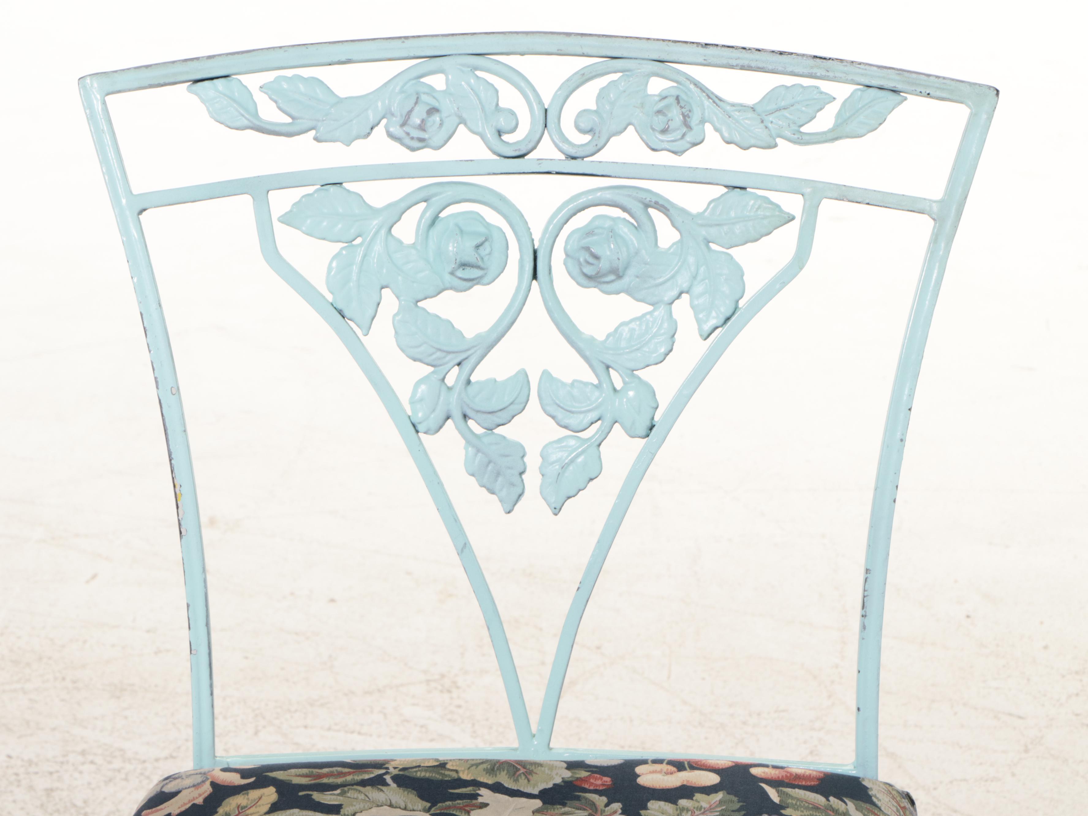 Three-Piece Painted and Cast Metal Patio Bistro Set with Smoked Glass Top