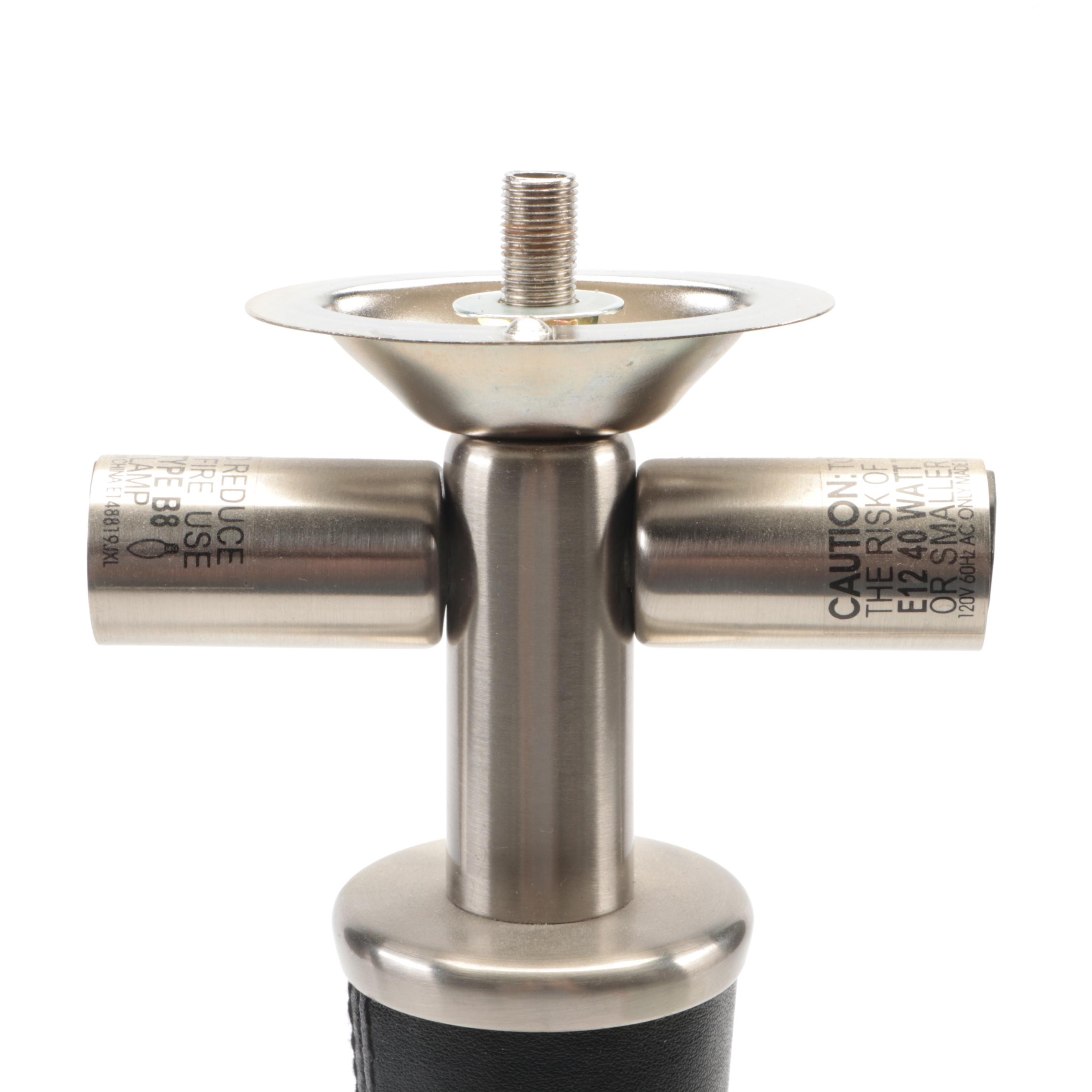 Deco Revival Style Frosted Glass, Metal and Faux Leather Dimmable Table Lamp