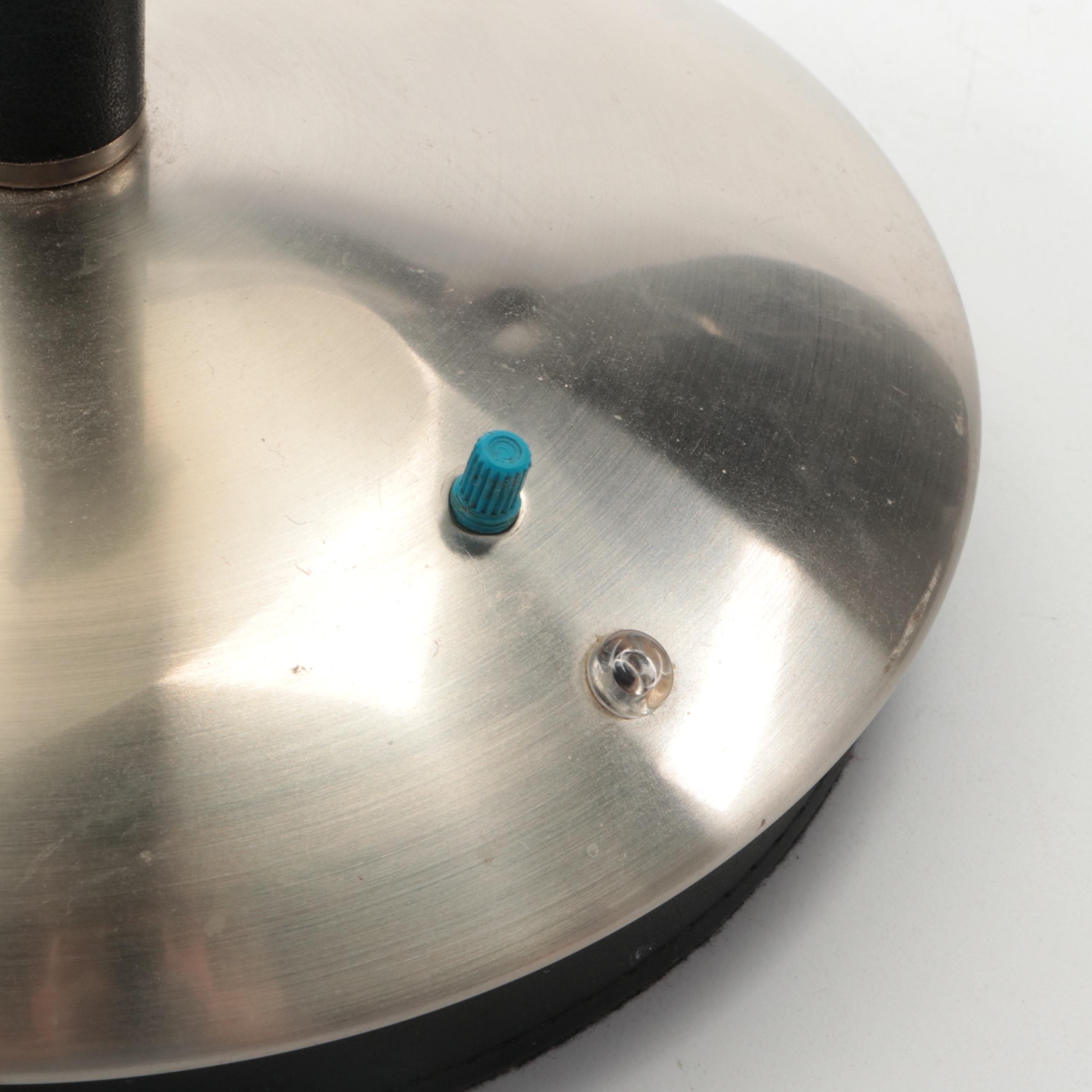 Deco Revival Style Frosted Glass, Metal and Faux Leather Dimmable Table Lamp