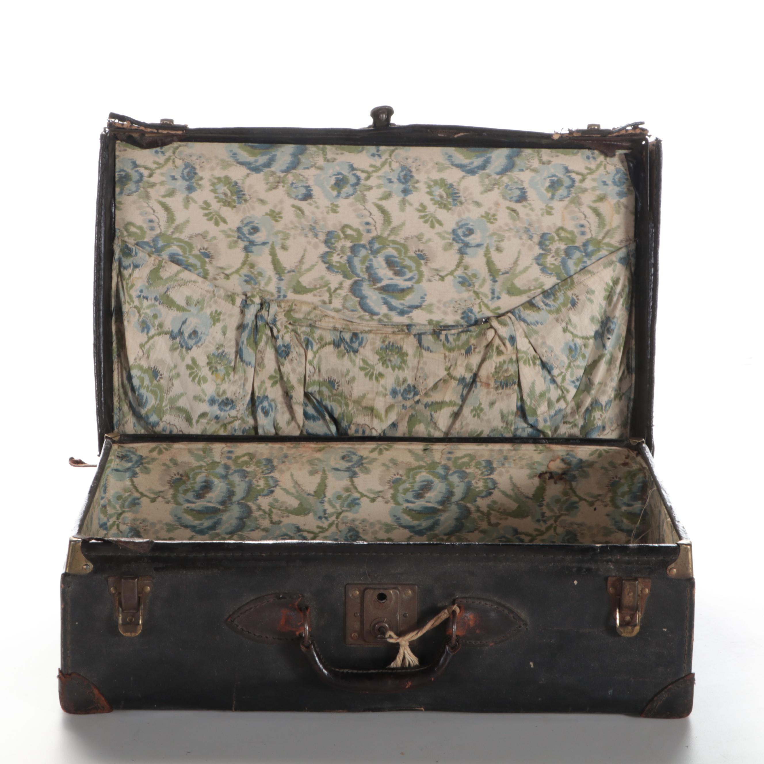 Victorian Oval Leather Top Hat Box and Other Suitcase, Late 19th/ Early 20th C.
