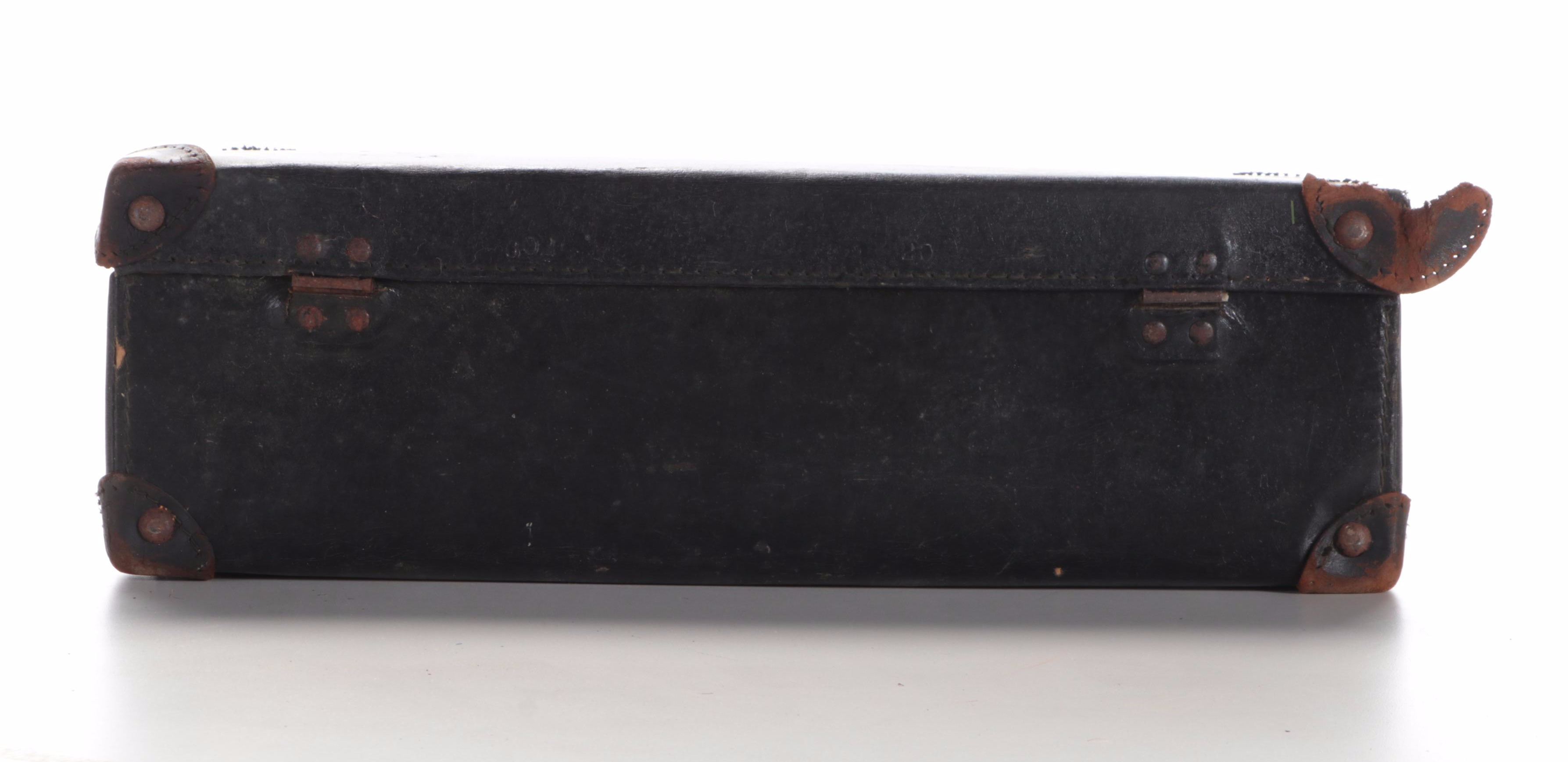 Victorian Oval Leather Top Hat Box and Other Suitcase, Late 19th/ Early 20th C.