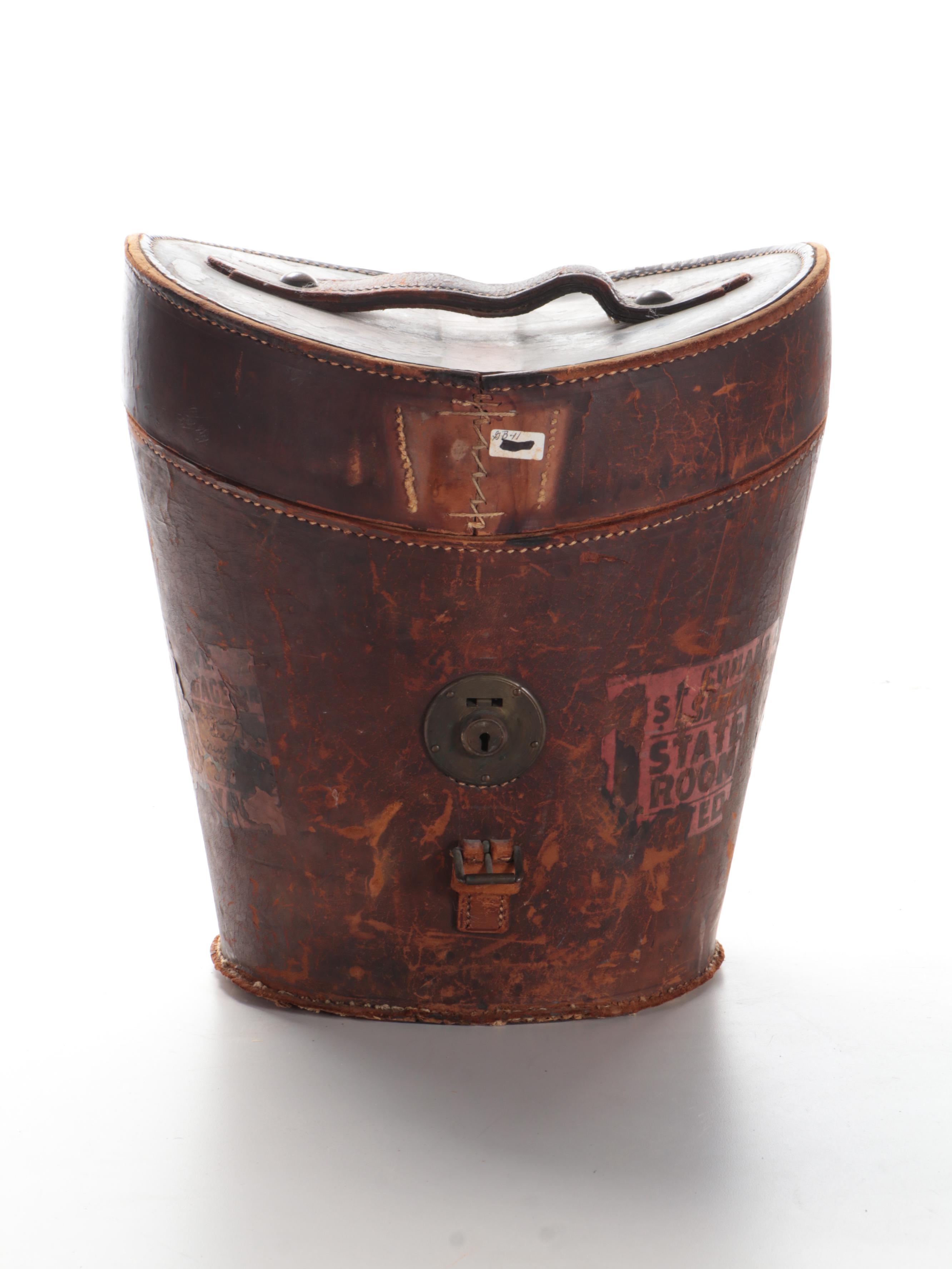Victorian Oval Leather Top Hat Box and Other Suitcase, Late 19th/ Early 20th C.