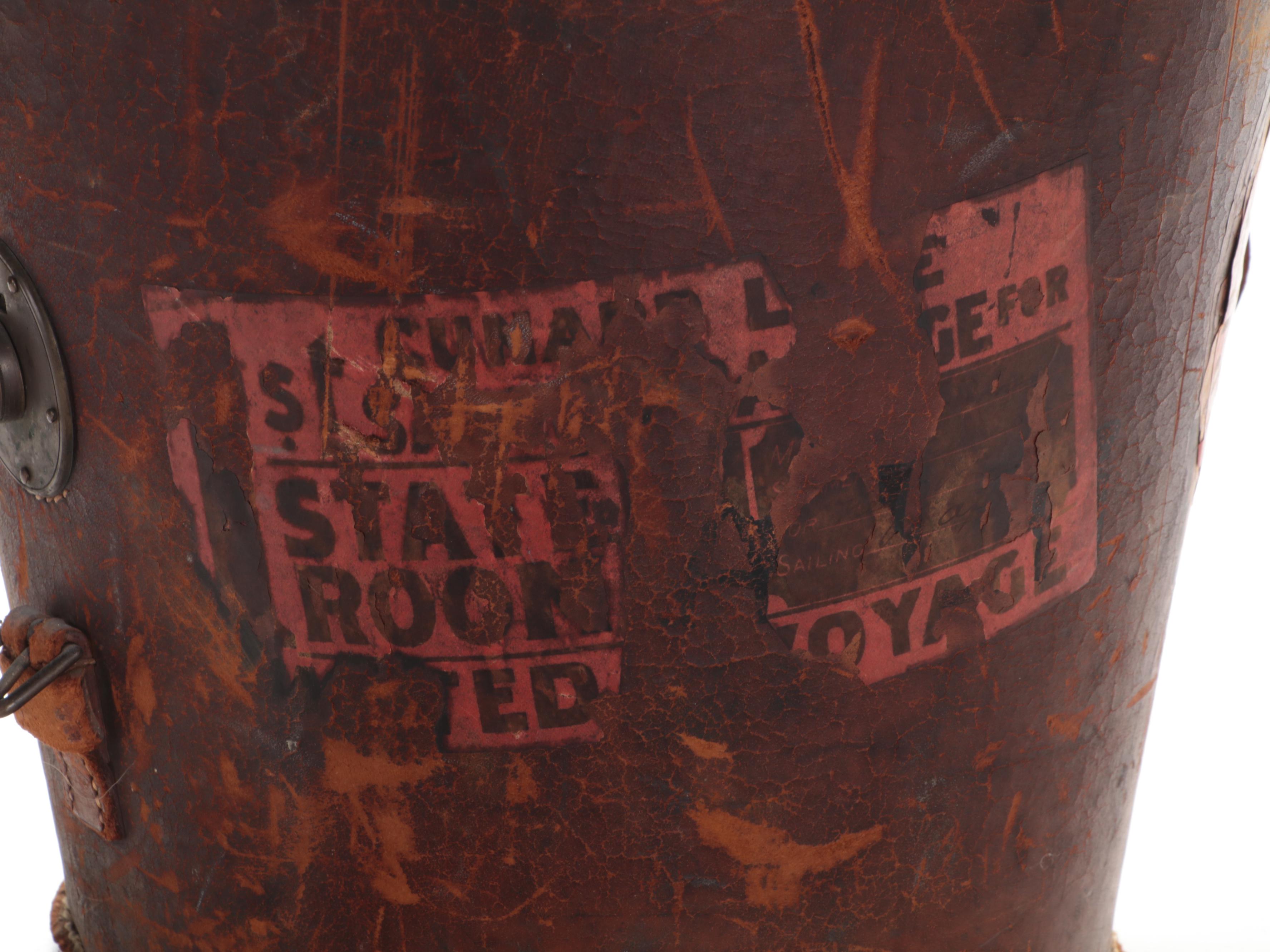 Victorian Oval Leather Top Hat Box and Other Suitcase, Late 19th/ Early 20th C.